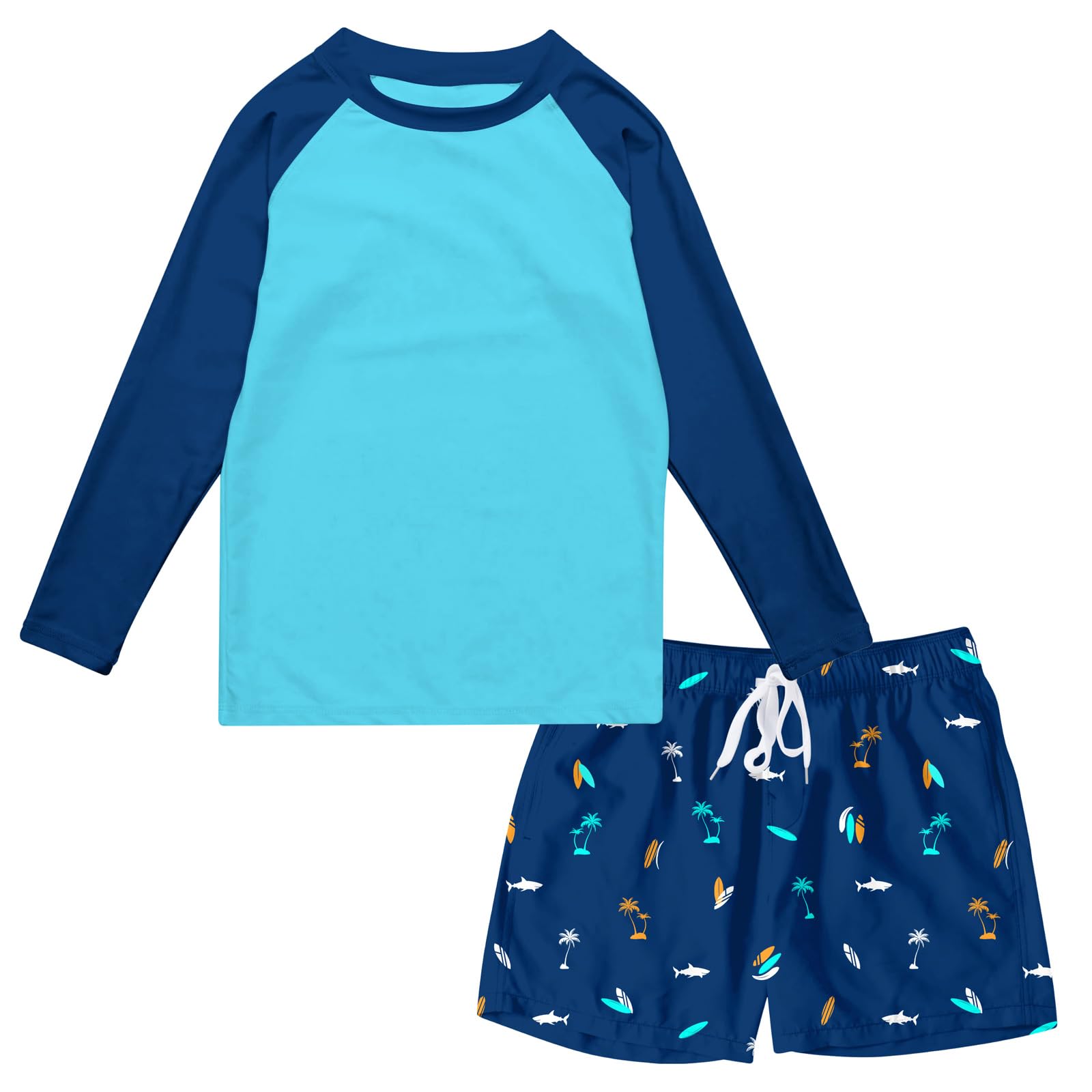 Lanbubble Boys Long Sleeve Rash Guard Swimsuit Kids 2-Pieces Bathing Suits Set