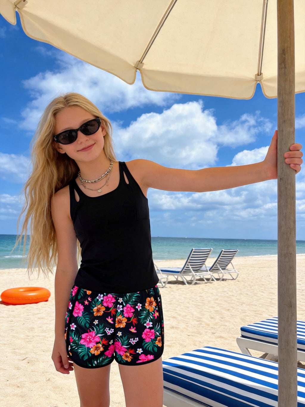 Lanbubble Girls Tankini Swimsuits for Teens 2 Piece Padded Bathing Suit Drawstring Swimwear Set 9-16T