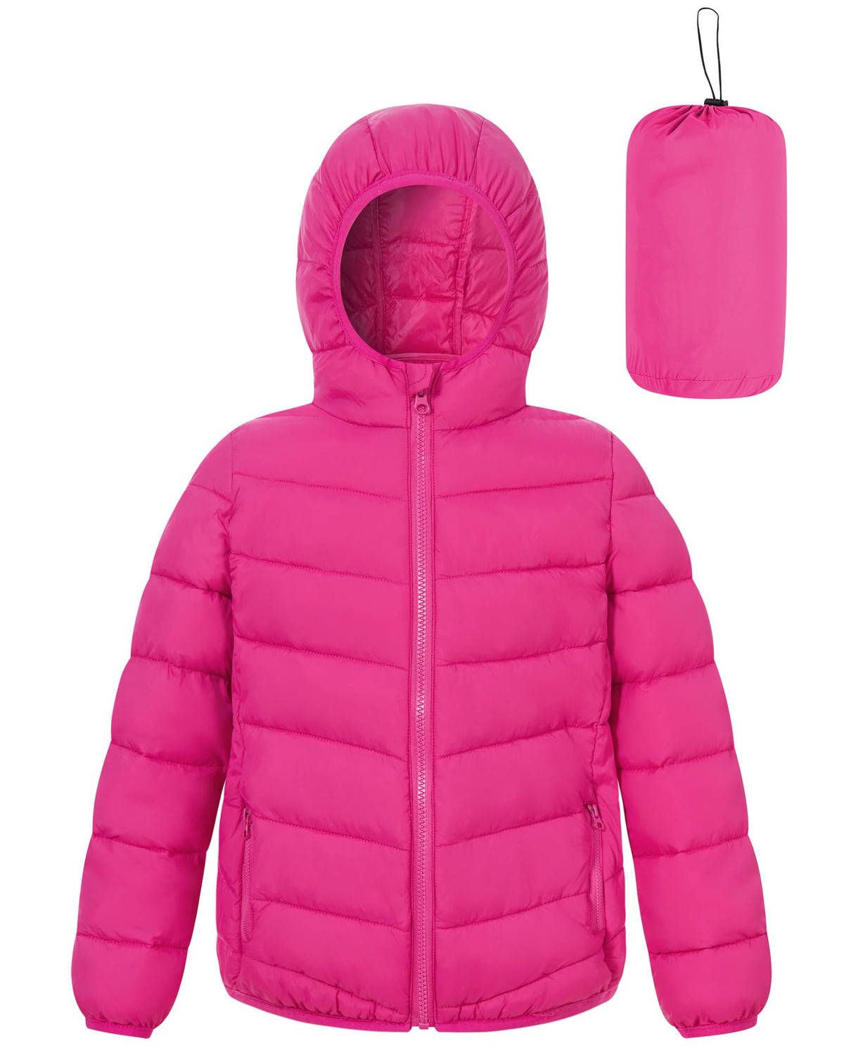 Lanbubble Girls Puffer Jacket Hooded Packable Winter Coat with Pockets Lightweight Warm Outerwear for Kids, Sizes 4-12 Years