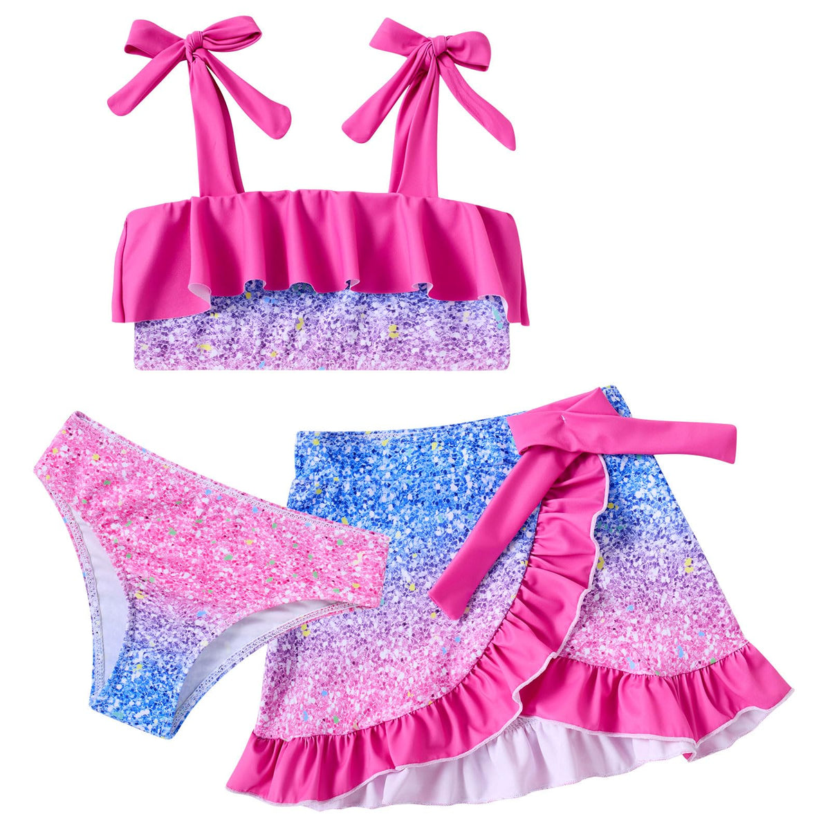 Lanbubble Girls Tankini Swimsuit Set 3 Piece Bathing Suits for Toddler Summer Beach Swimwear Size 3-8 Years