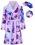 Lanbubble Girls Robe with Sleep Mask & Scrunchie Set, Soft Bathrobe Sleepwear for Kids 6-13 Years