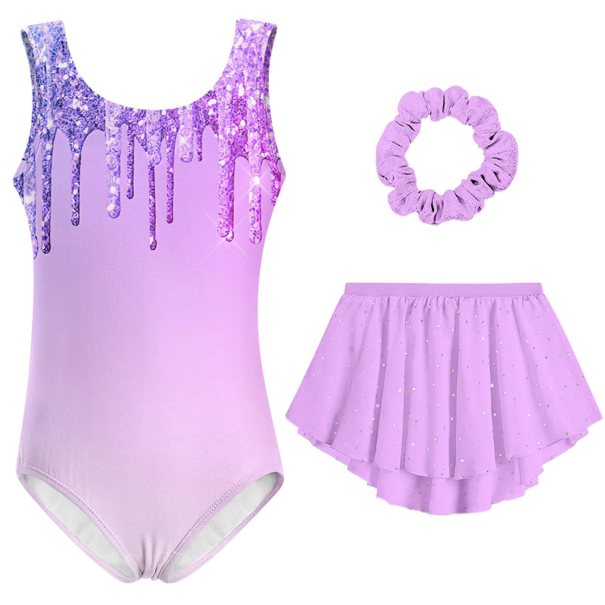 Lanbubble Girls Gymnastics Leotards Sleeveless Ballet Leotard for Girl Dance Outfit with Skirt Hair Scrunchie 5-9 Years