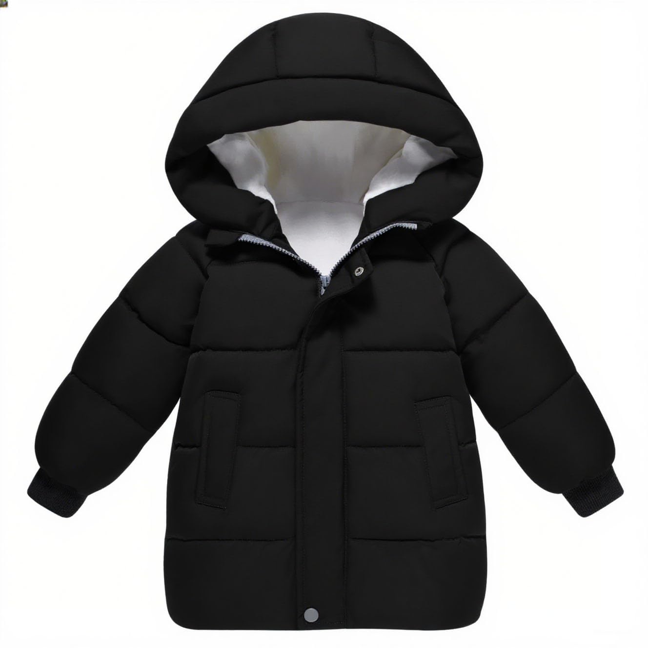 Lanbubble Little Girls Winter Coats Kids Hooded Fleece Lined Jacket Toddler Mid-Length Zip Puffer Jackets 2-6Y