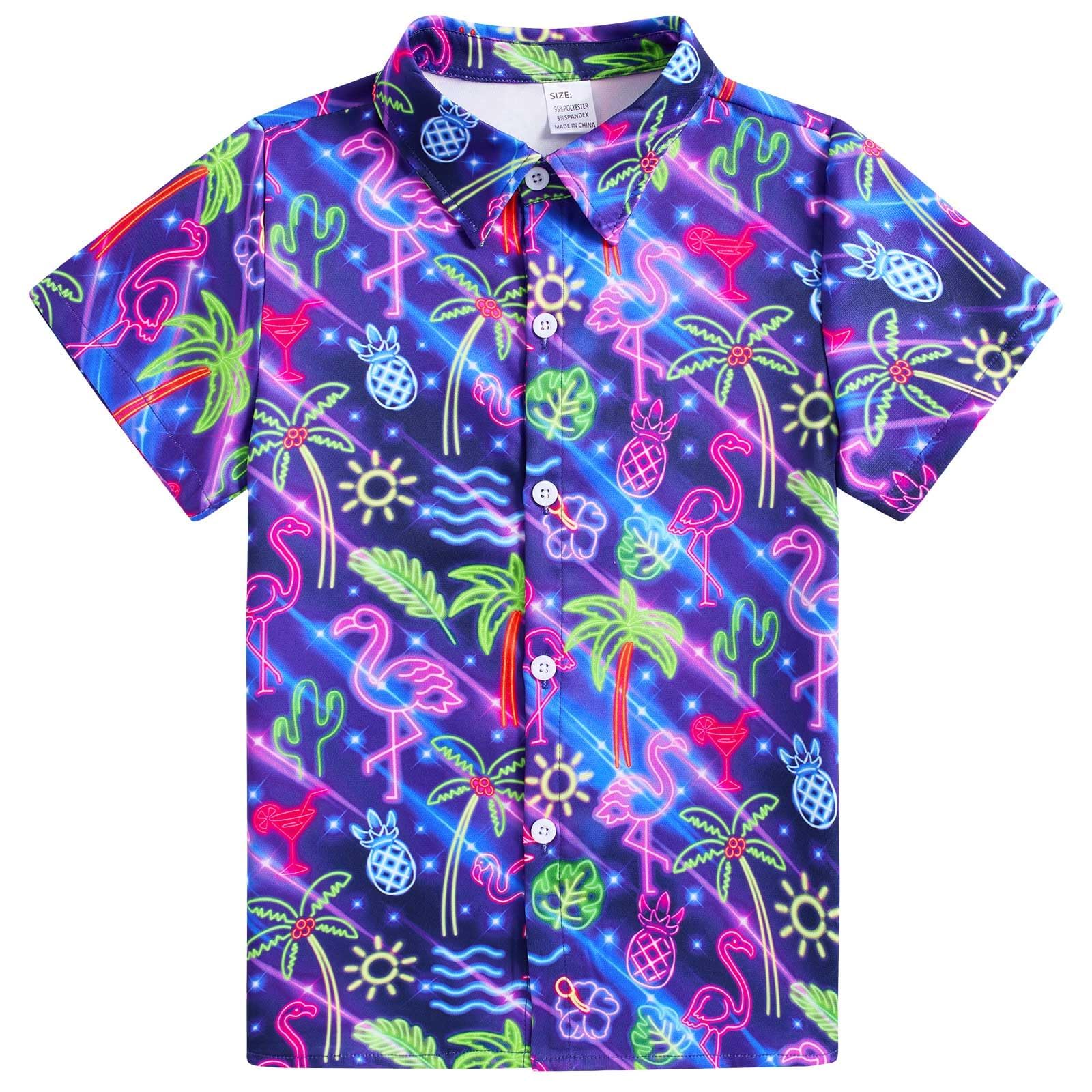 Lanbubble Boys Button Down Shirts 3D Graphic Hawaiian Aloha Short Sleeve Shirt Tops