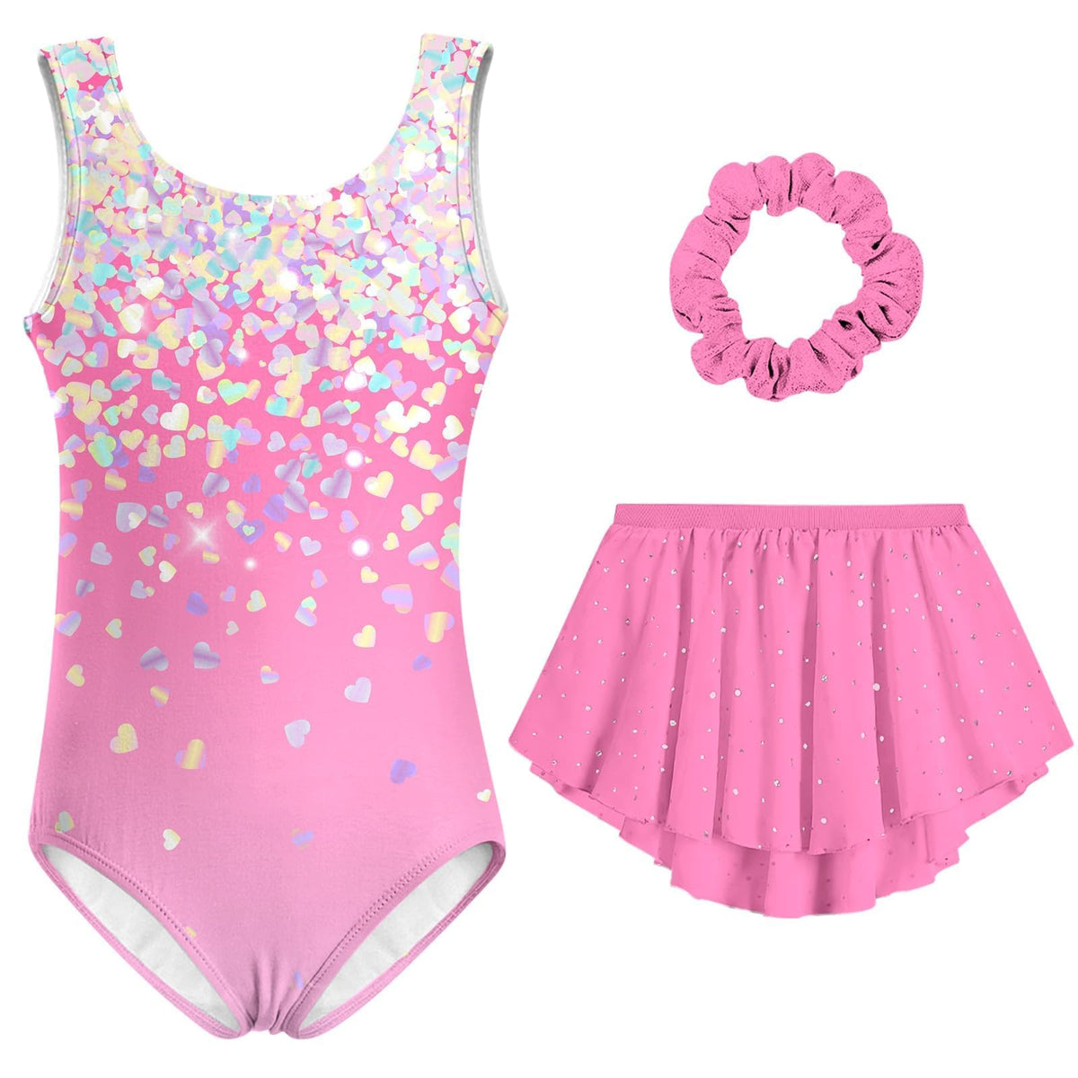 Lanbubble Girls Gymnastics Leotards Sleeveless Ballet Leotard for Girl Dance Outfit with Skirt Hair Scrunchie 5-9 Years