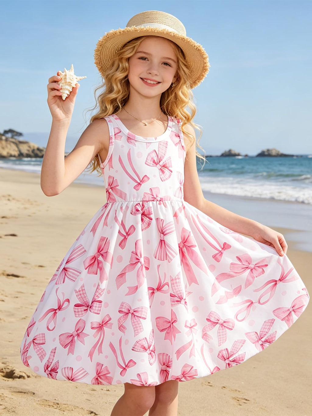 Lanbubble Girls 2 Piece Dress Set Sleeveless Bubble Dress with Cardigan & Side Pockets for Party Daily Wear Size 5-12Y