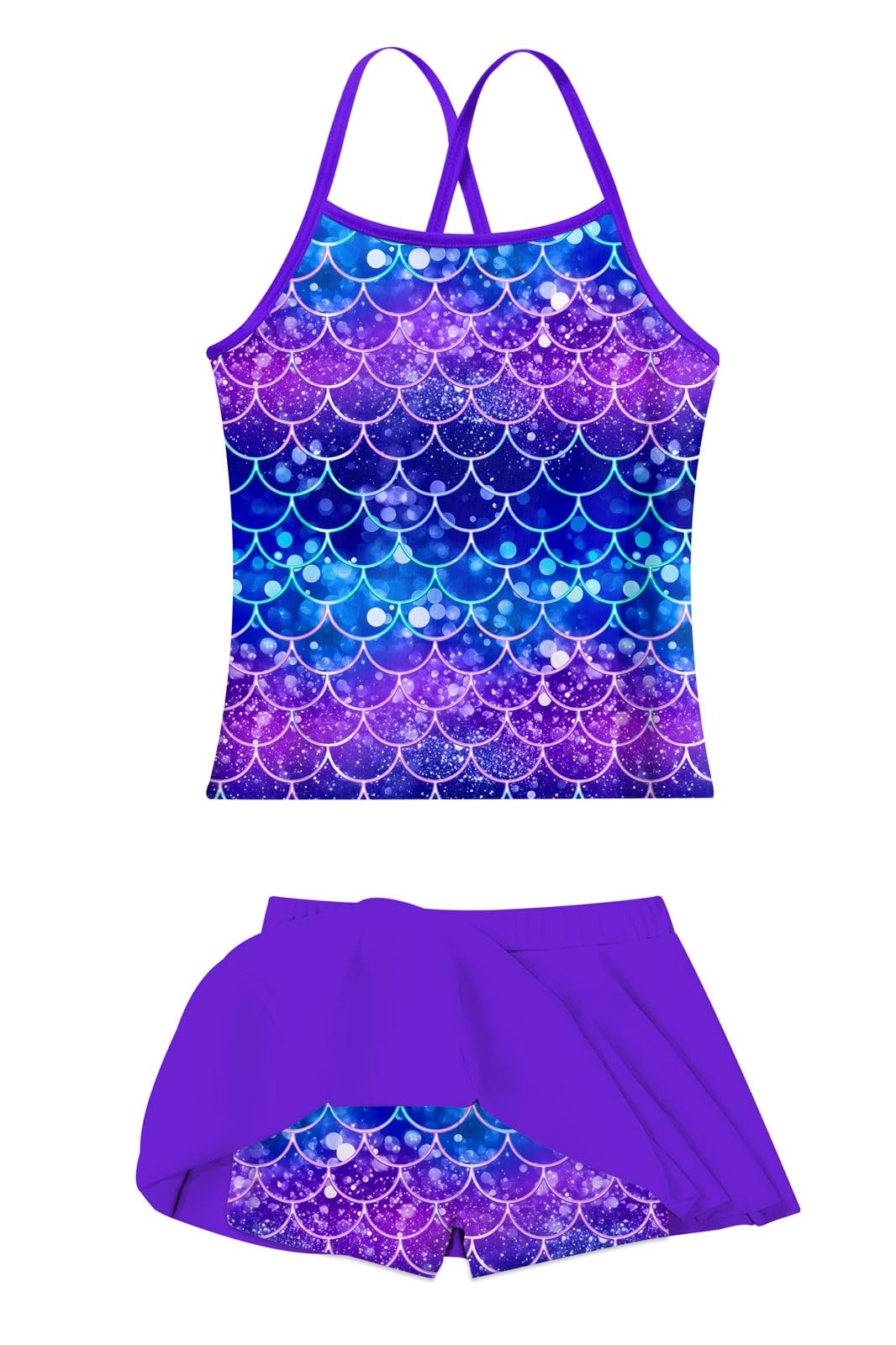 Lanbubble Girls Tankini Swimsuits Set Criss-Cross 2-Piece Bathing Suits Beach Swimwear 5-12 Years