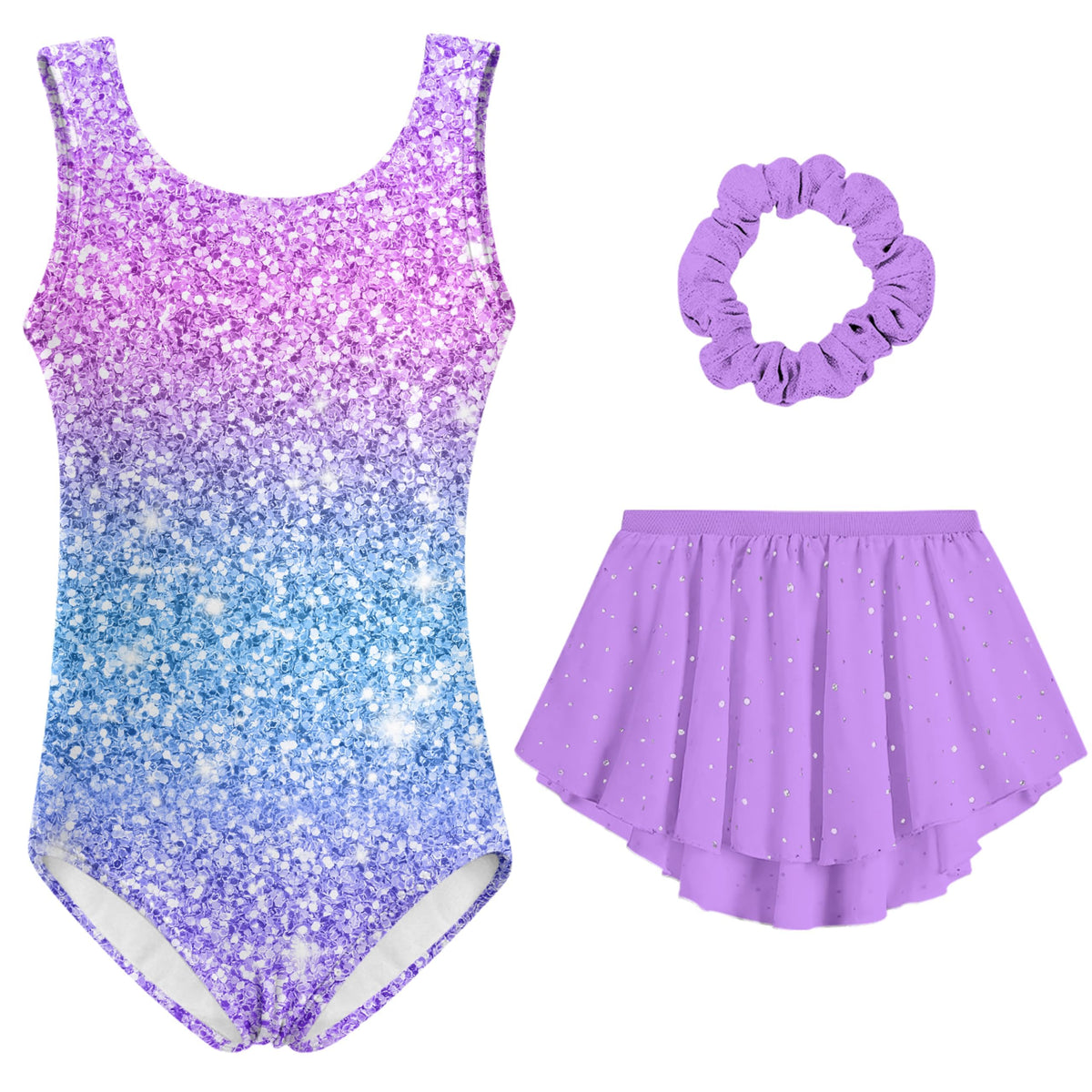 Lanbubble Girls Gymnastics Leotards Sleeveless Ballet Leotard for Girl Dance Outfit with Skirt Hair Scrunchie 5-9 Years