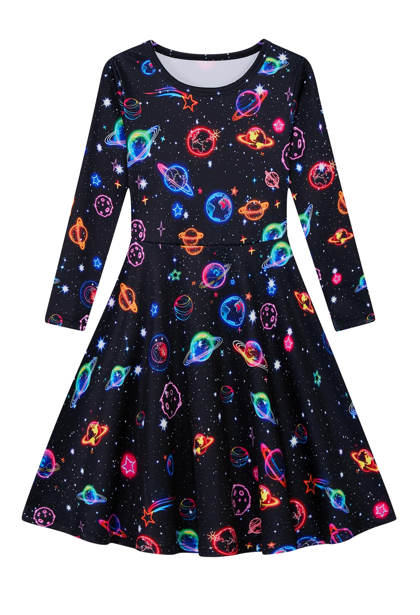Lanbubble Girls Long Sleeve Dress Mermaid Printed Casual Dress Twirly Skater Dresses 5-13 Years