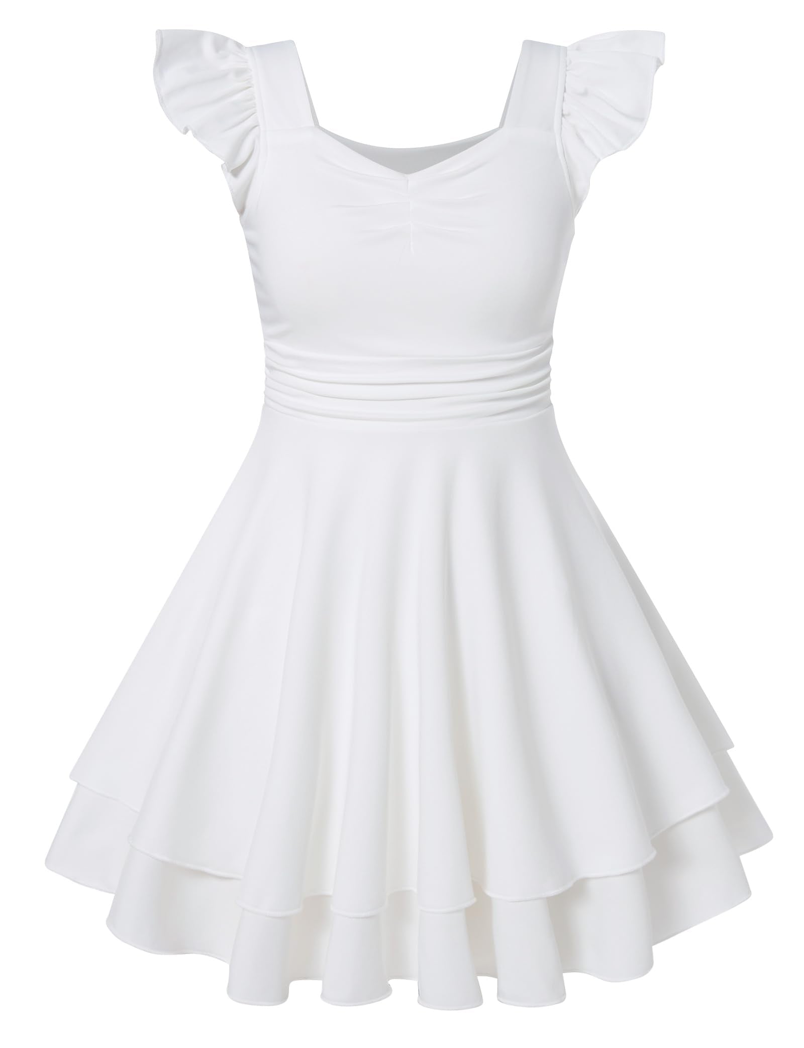 Lanbubble Girls Ruched Dresses Ruffle Sleeve Teens Tiered Swing A-line Teen Dress 8-16 Years