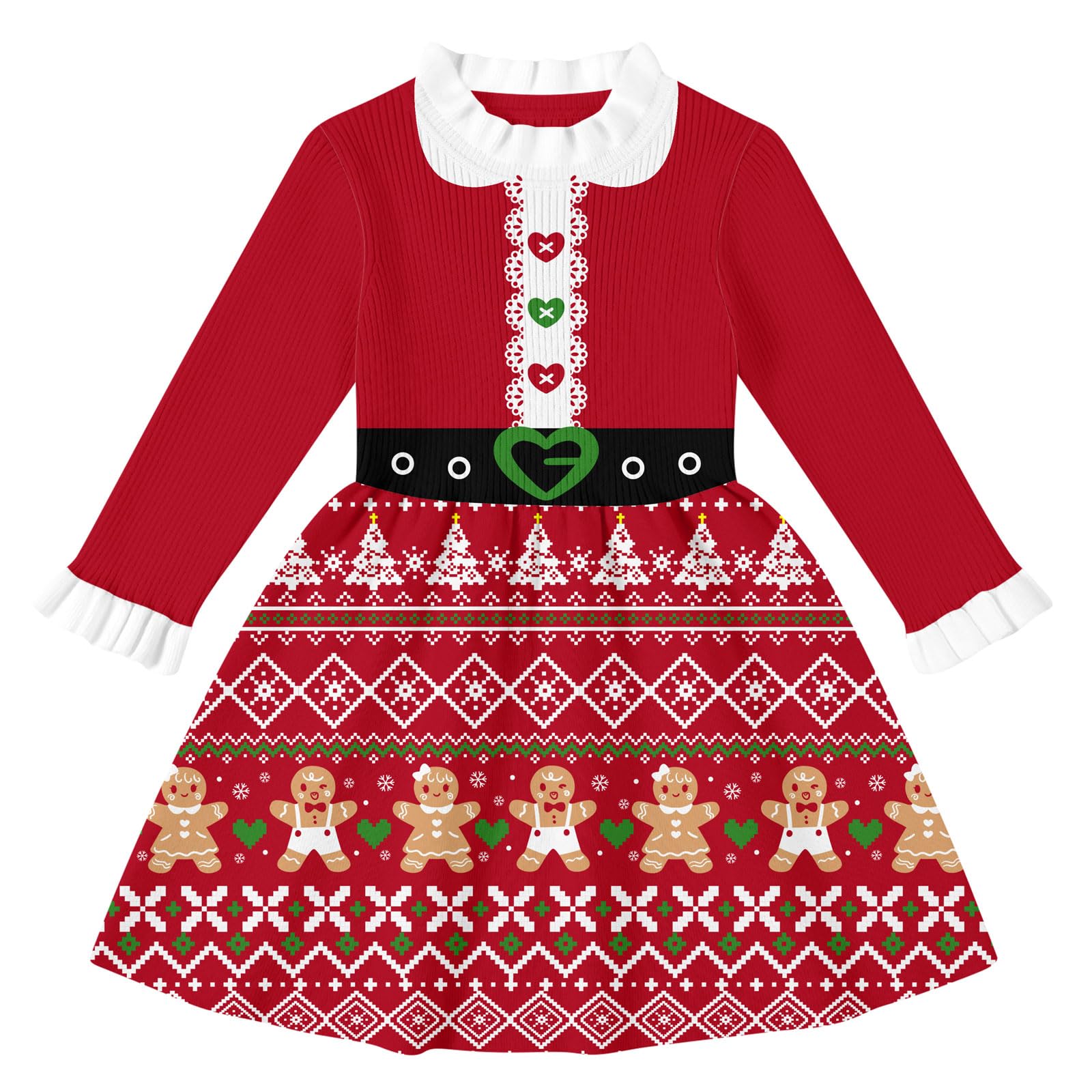 Lanbubble Girls Ugly Christmas Sweater Dress Long Sleeve Knit Ruffle-Trim A-Line Holiday Outfit for Kids 2-9 Years