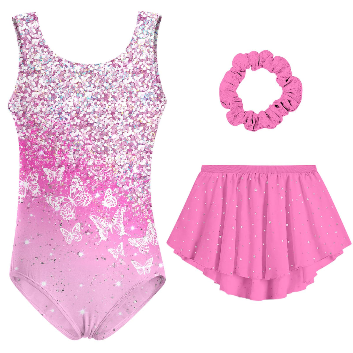 Lanbubble Girls Gymnastics Leotards Sleeveless Ballet Leotard for Girl Dance Outfit with Skirt Hair Scrunchie 5-9 Years