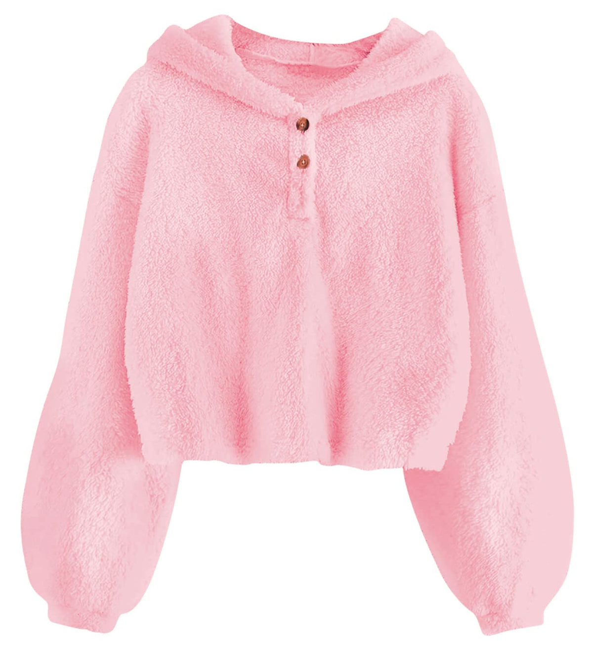 Lanbubble Girls Fuzzy Hoodie Fleece Sweaters Button Pullover Sherpa Jacket Tops for Kids 6-13Y