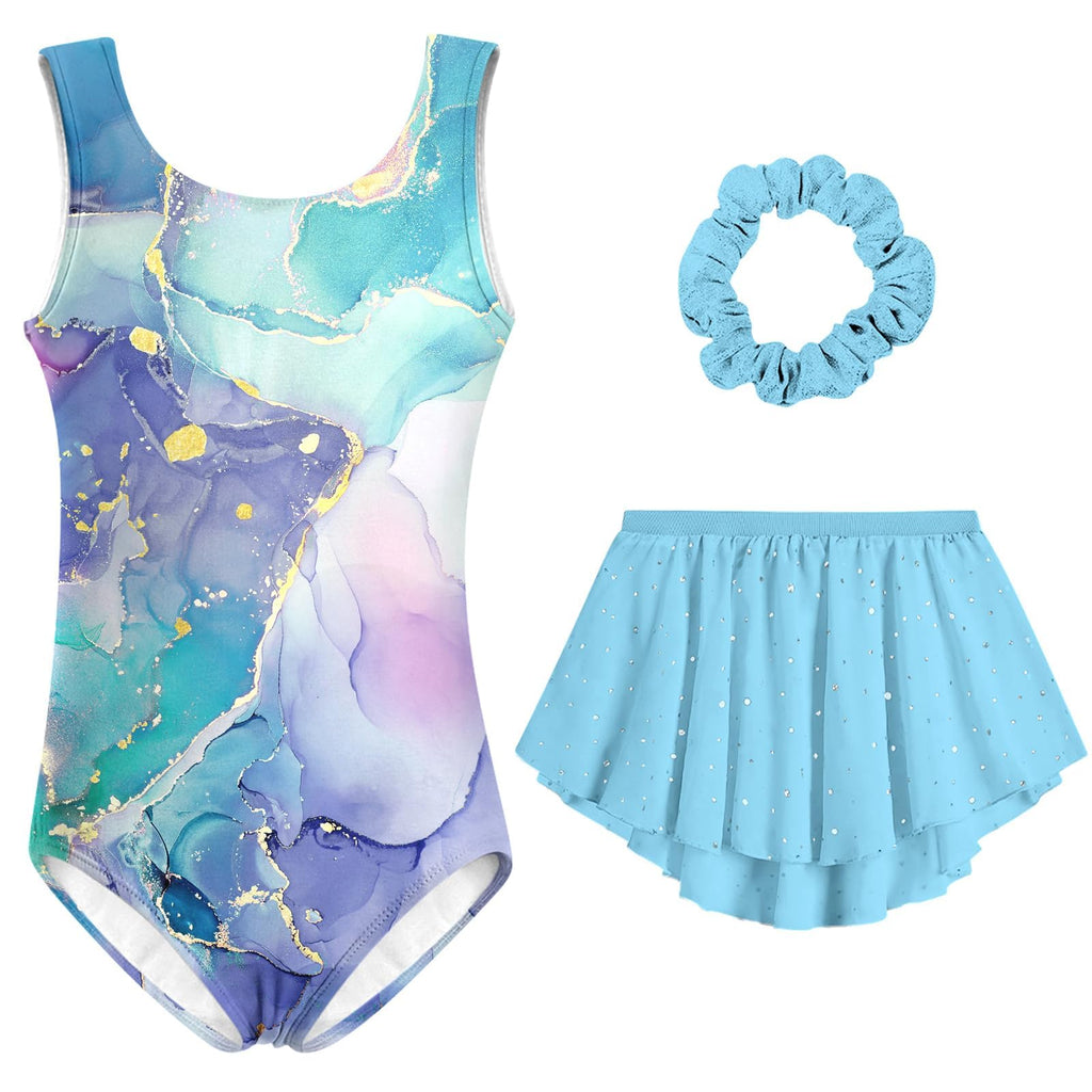 Lanbubble Girls Gymnastics Leotards Sleeveless Ballet Leotard for Girl Dance Outfit with Skirt Hair Scrunchie 5-9 Years