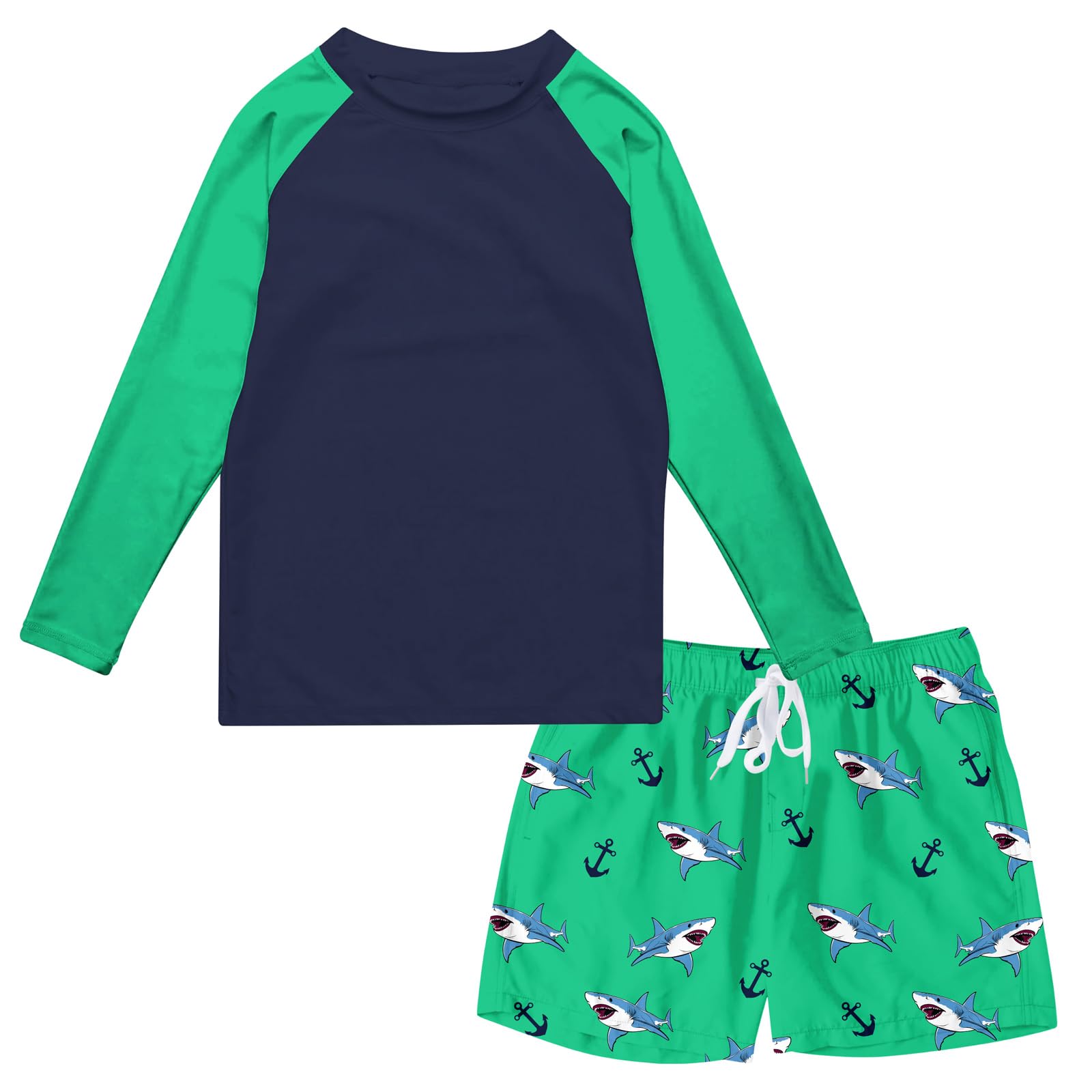 Lanbubble Boys Long Sleeve Rash Guard Swimsuit Kids 2-Pieces Bathing Suits Set