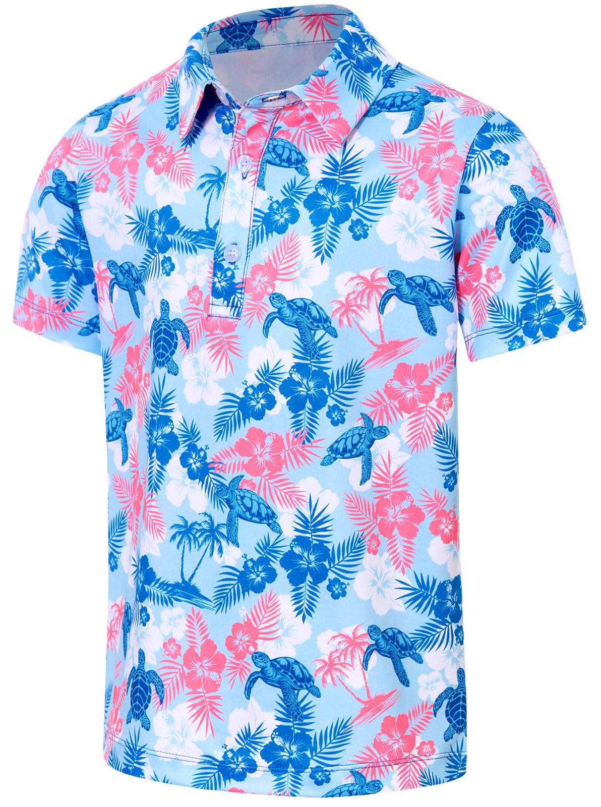 Lanbubble Big Boys Polo Shirts Collared Palm Printed Hawaiian Shirt Short Sleeve Top