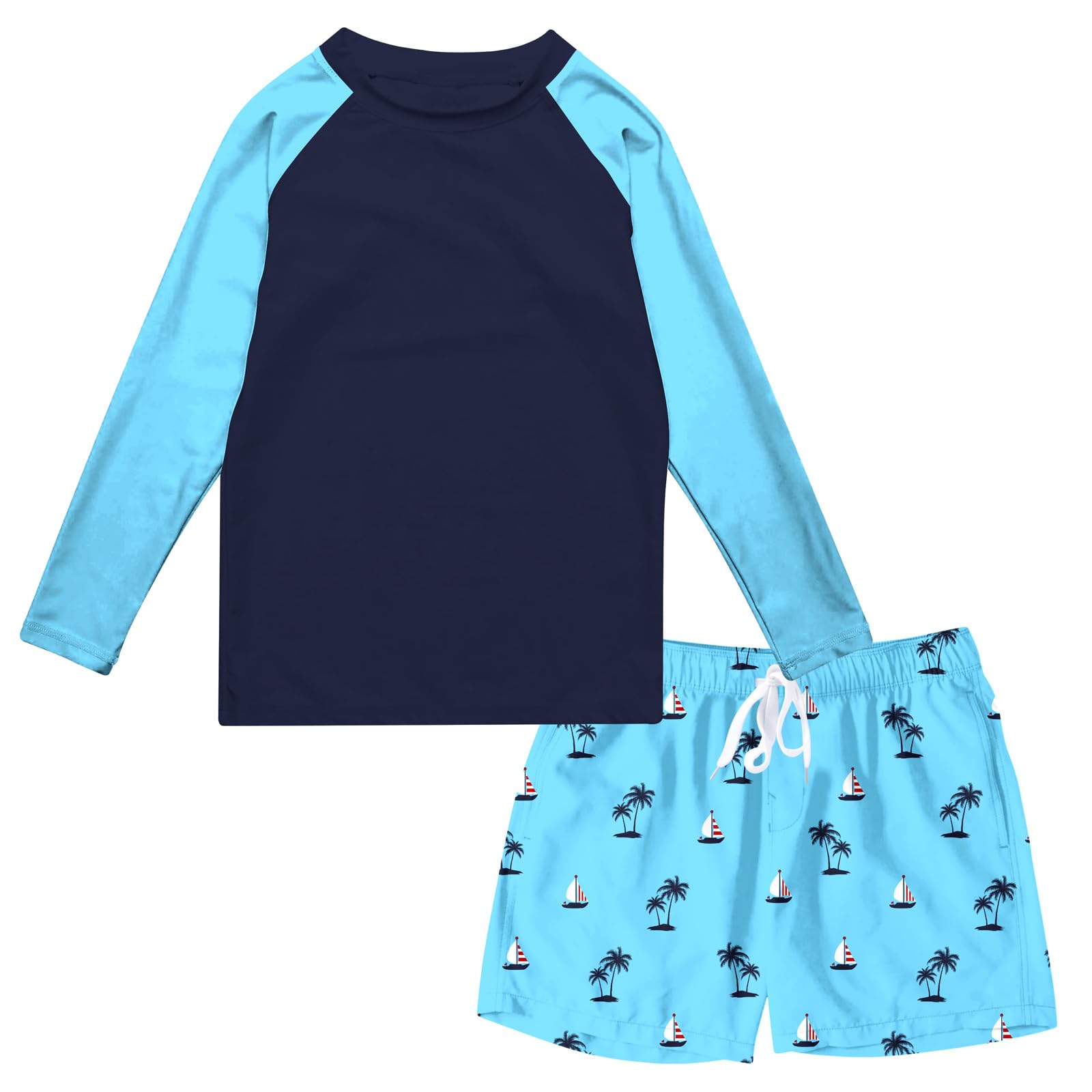 Lanbubble Boys Long Sleeve Rash Guard Swimsuit Kids 2-Pieces Bathing Suits Set