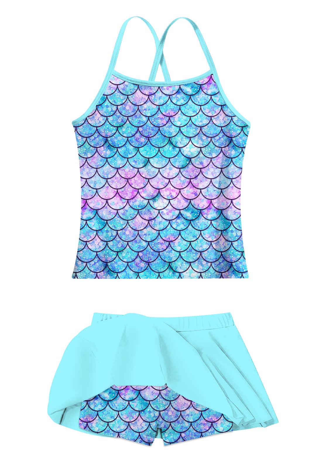 Lanbubble Girls Tankini Swimsuits Set Criss-Cross 2-Piece Bathing Suits Beach Swimwear 5-12 Years