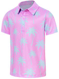 Lanbubble Big Boys Polo Shirts Collared Palm Printed Hawaiian Shirt Short Sleeve Top