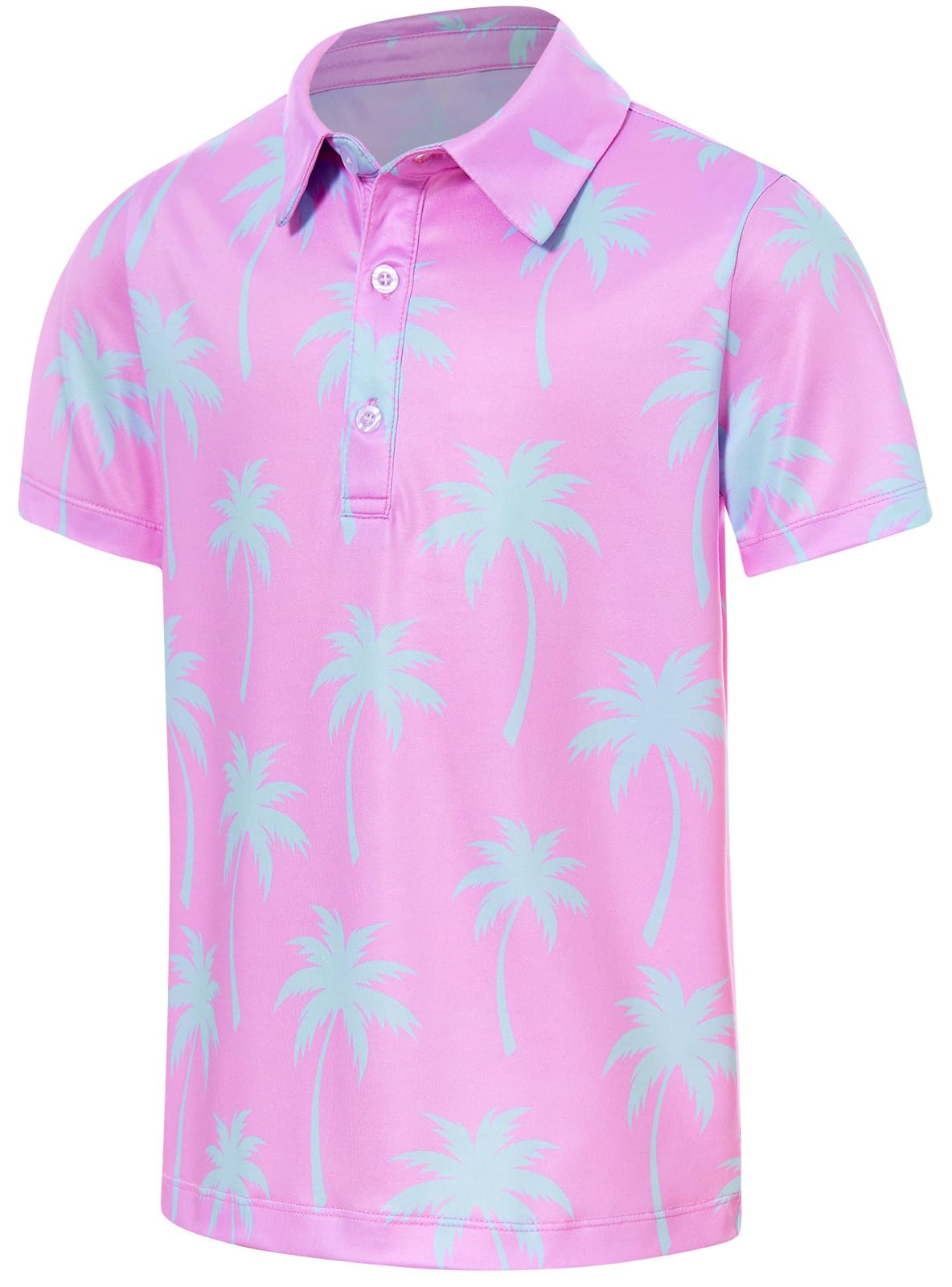 Lanbubble Big Boys Polo Shirts Collared Palm Printed Hawaiian Shirt Short Sleeve Top