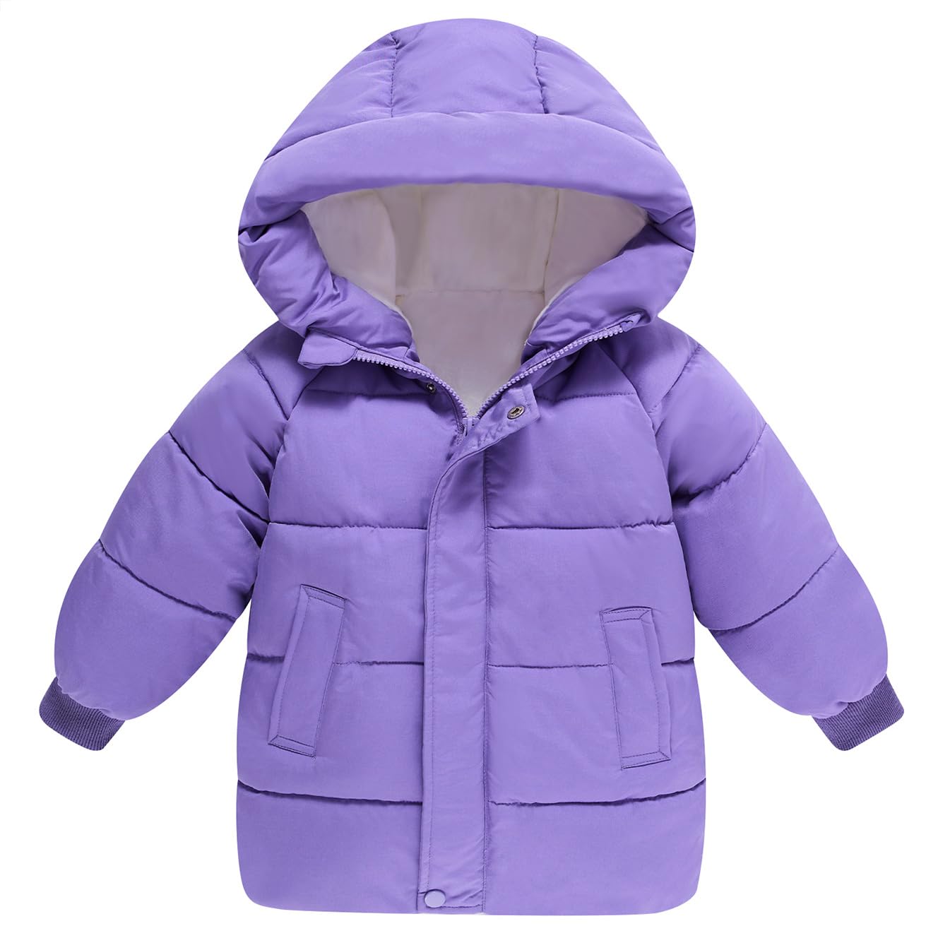Lanbubble Little Girls Winter Coats Kids Hooded Fleece Lined Jacket Toddler Mid-Length Zip Puffer Jackets 2-6Y