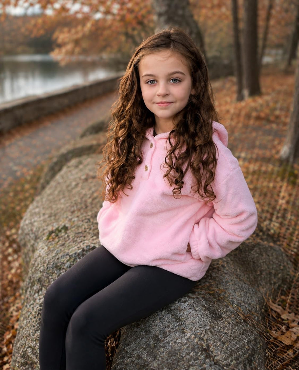 Lanbubble Girls Fuzzy Hoodie Fleece Sweaters Button Pullover Sherpa Jacket Tops for Kids 6-13Y