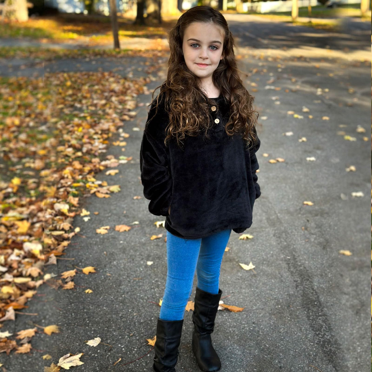 Lanbubble Girls Fuzzy Hoodie Fleece Sweaters Button Pullover Sherpa Jacket Tops for Kids 6-13Y