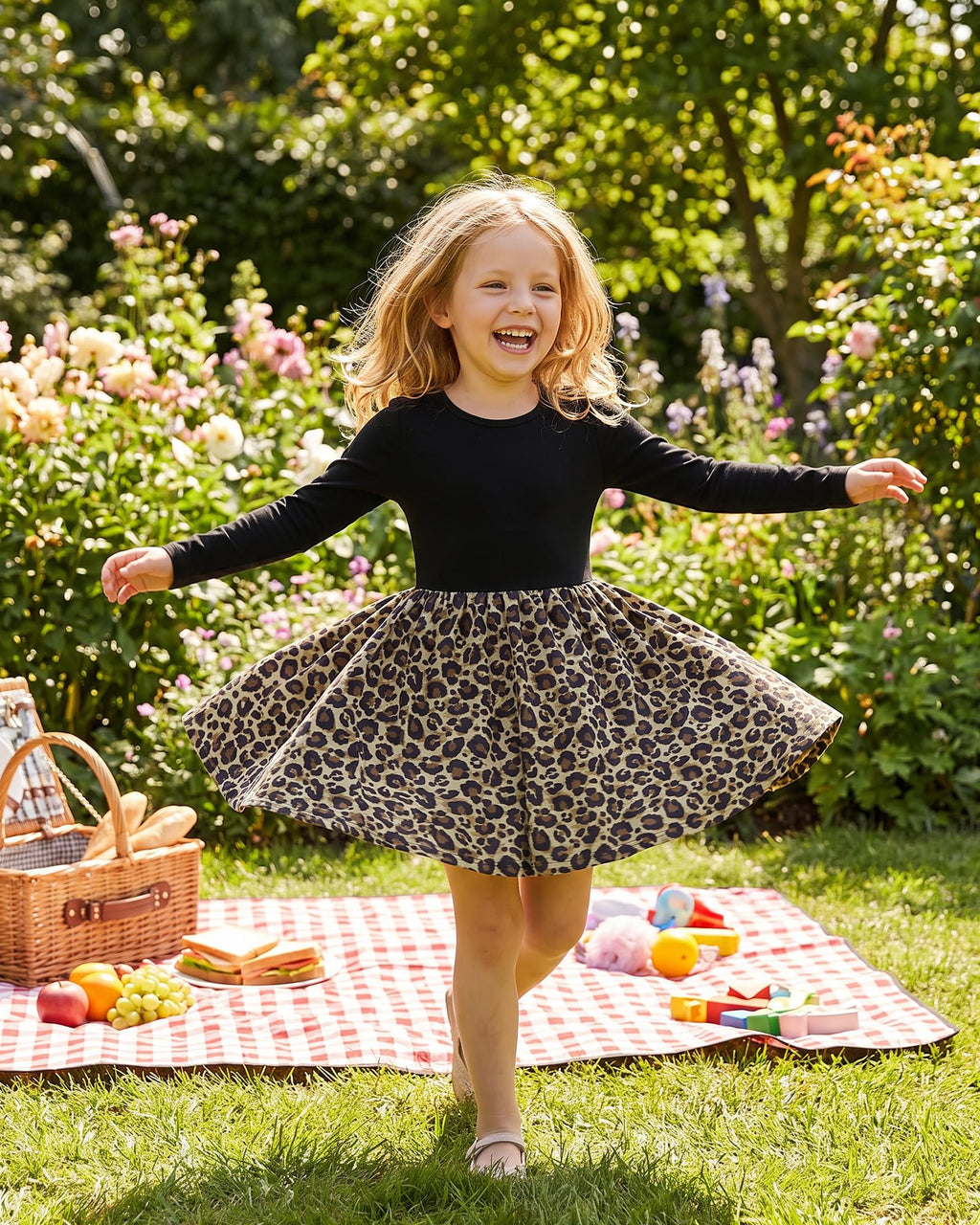 Lanbubble Toddler Girls Long Sleeve Dress A-Line Casual Play Dresses Size 2-7T