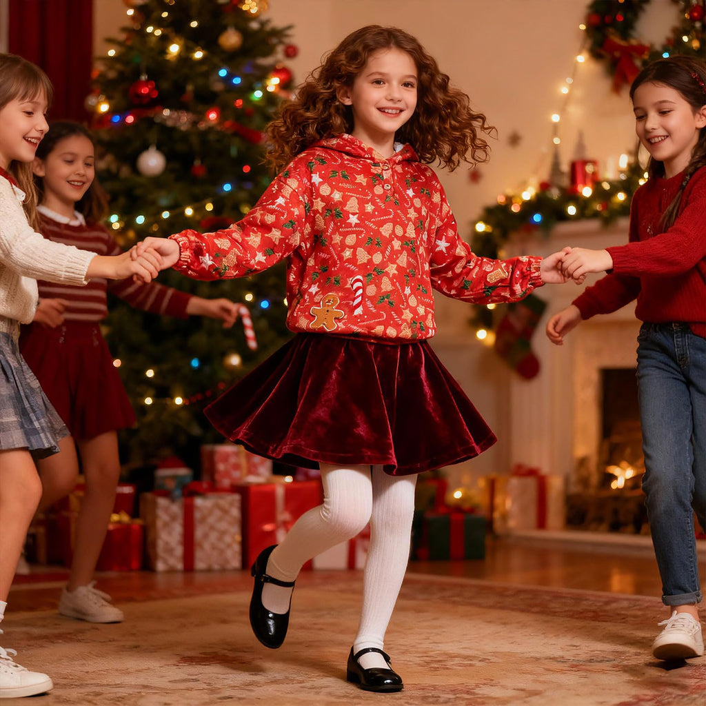 Lanbubble Girls Christmas Hoodie Sweatshirt Warm Pullover Top with Button, Sizes 6-13 Years
