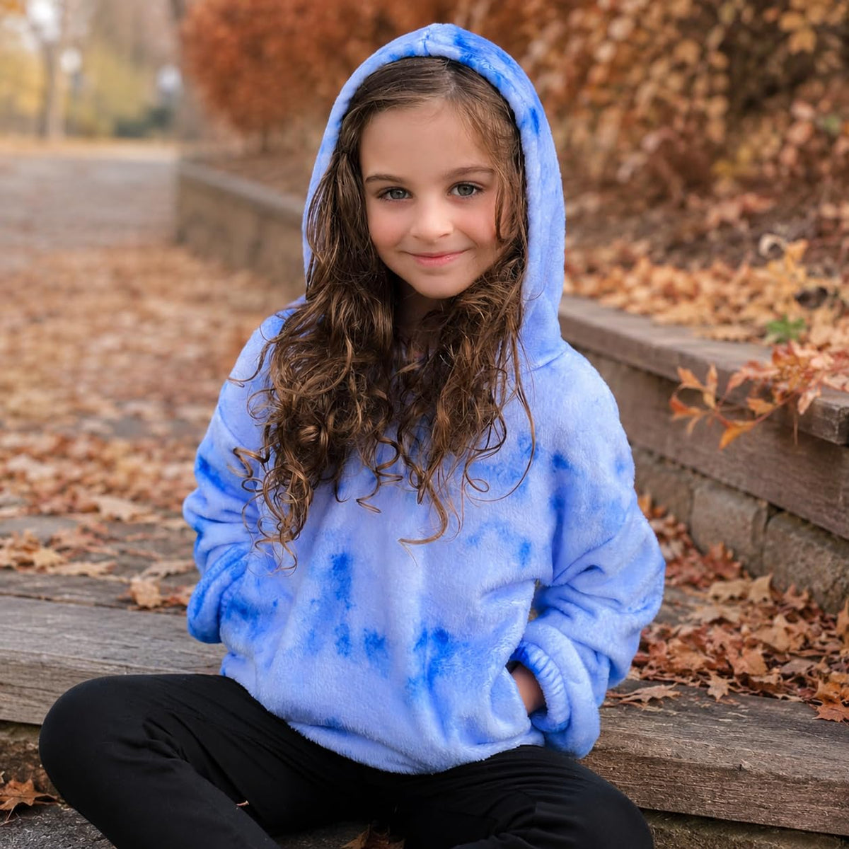 Lanbubble Girls Fuzzy Hoodie Fleece Sweaters Button Pullover Sherpa Jacket Tops for Kids 6-13Y