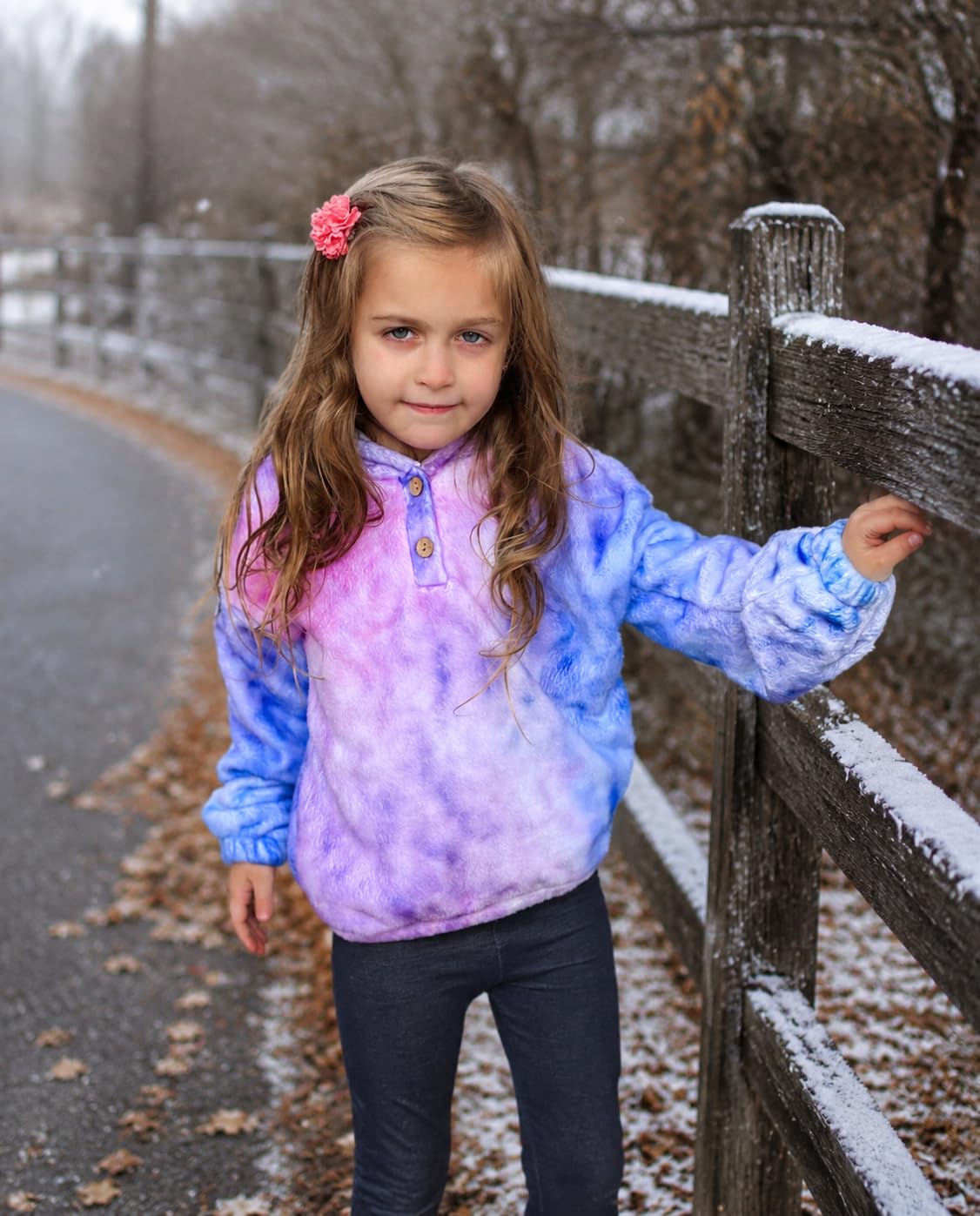 Lanbubble Girls Fuzzy Hoodie Fleece Sweaters Button Pullover Sherpa Jacket Tops for Kids 6-13Y