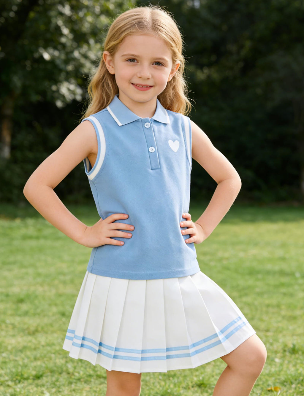 Lanbubble Tennis Dresses for Girls Polo Collar Active Dress with Built in Shorts Toddler Skirt Sets Size 3-7Y