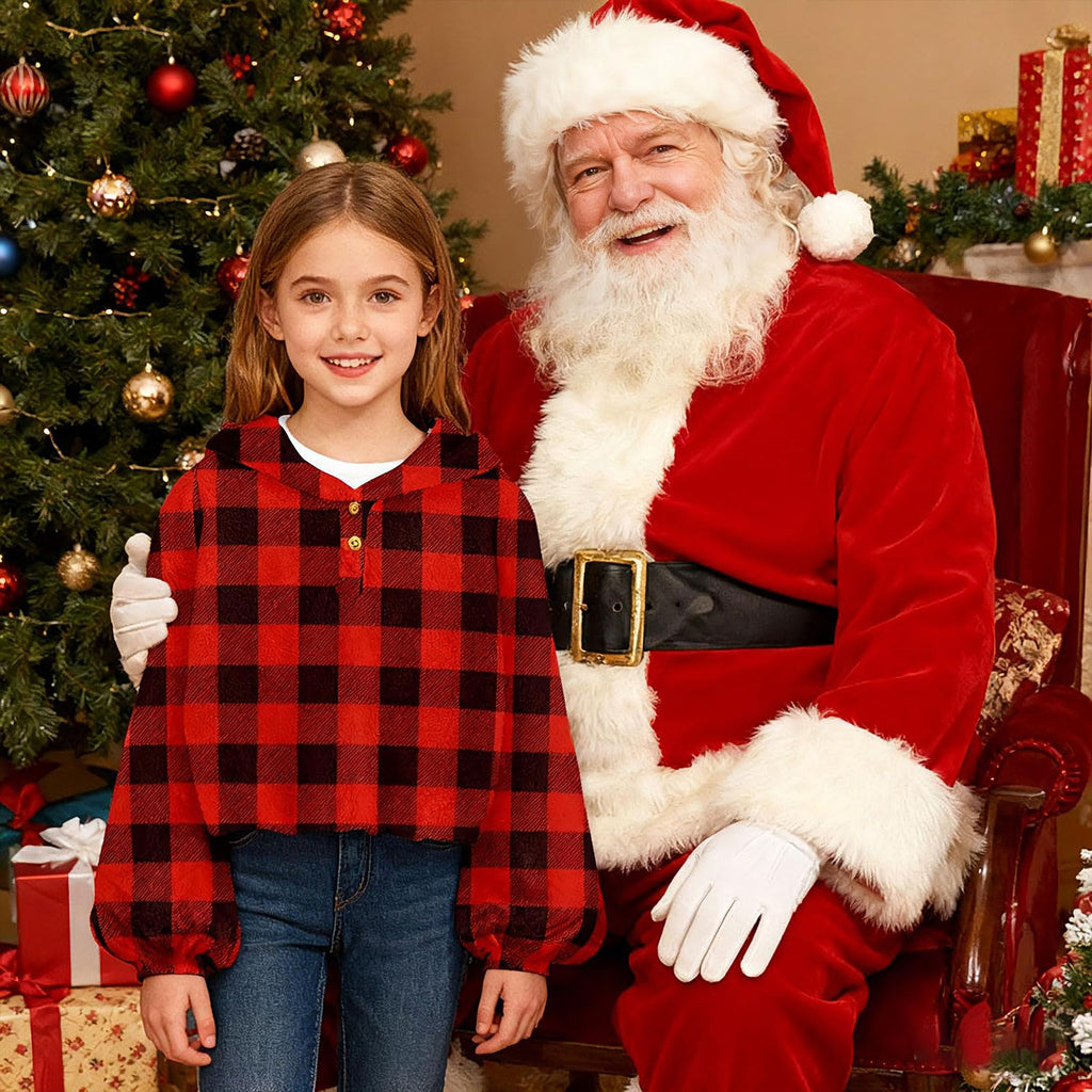 Lanbubble Girls Christmas Hoodie Sweatshirt Warm Pullover Top with Button, Sizes 6-13 Years