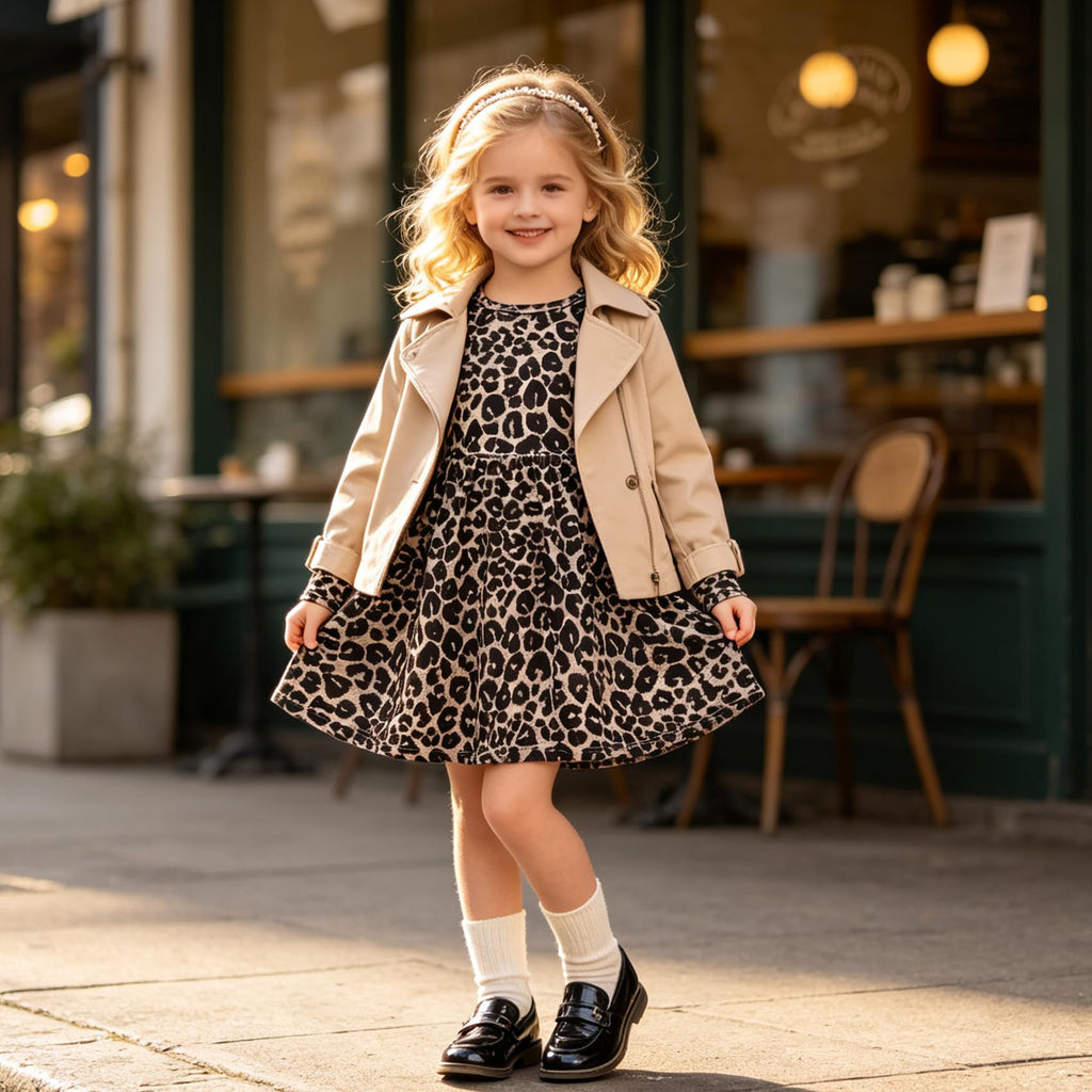 Lanbubble Toddler Girls Long Sleeve Dresses 2 Pack A-Line Casual Play Dresses 2-7Y