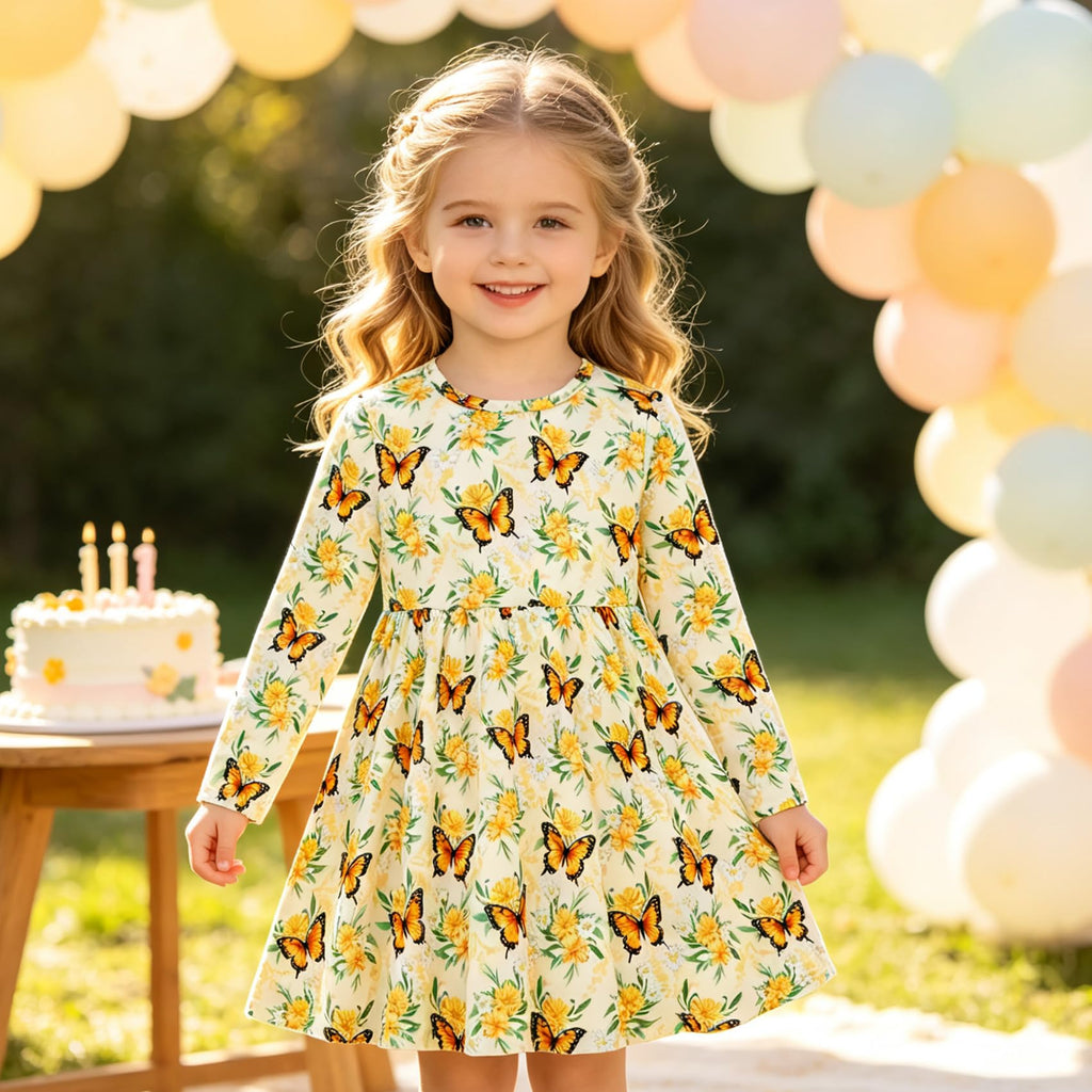 Lanbubble Toddler Girls Long Sleeve Dresses 2 Pack A-Line Casual Play Dresses 2-7Y
