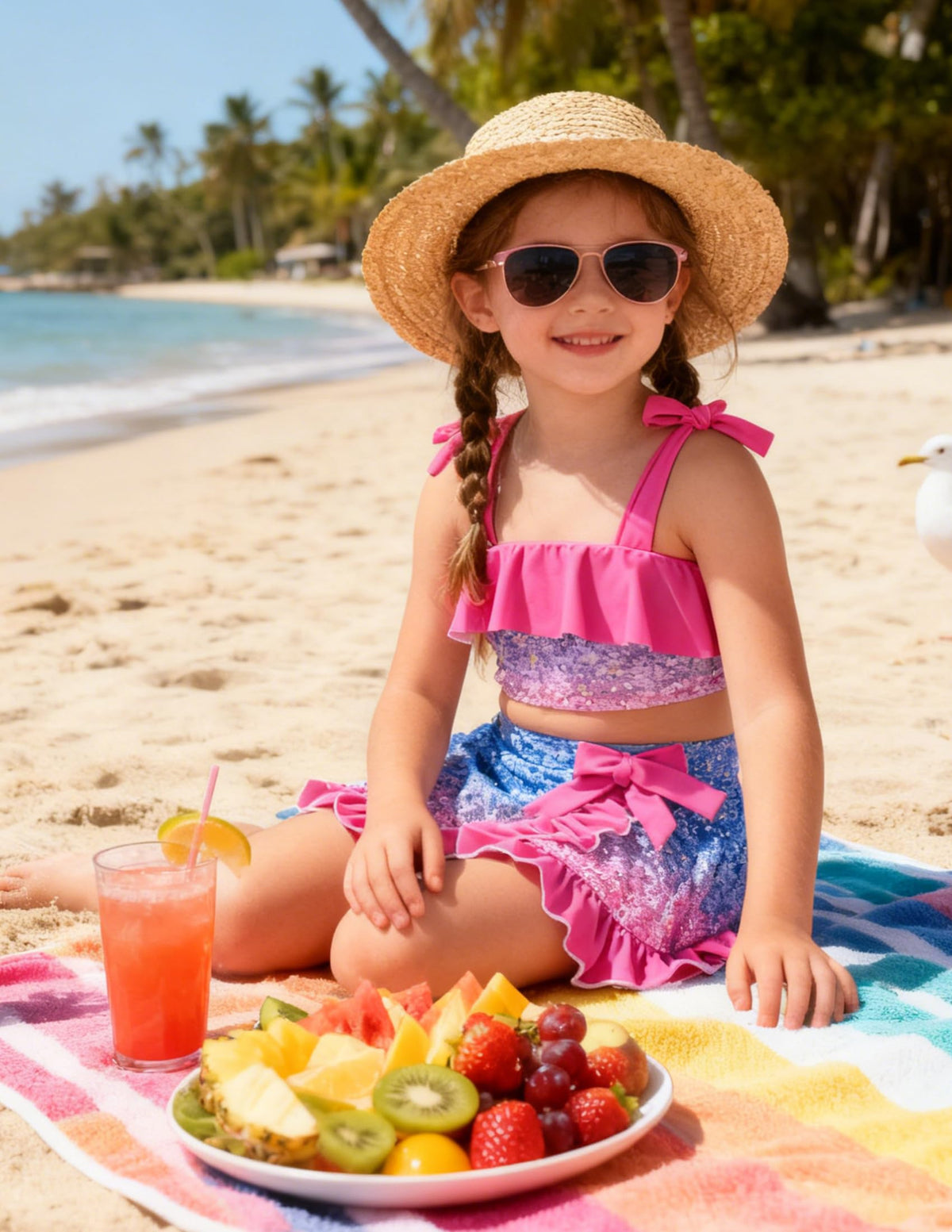 Lanbubble Girls Tankini Swimsuit Set 3 Piece Bathing Suits for Toddler Summer Beach Swimwear Size 3-8 Years