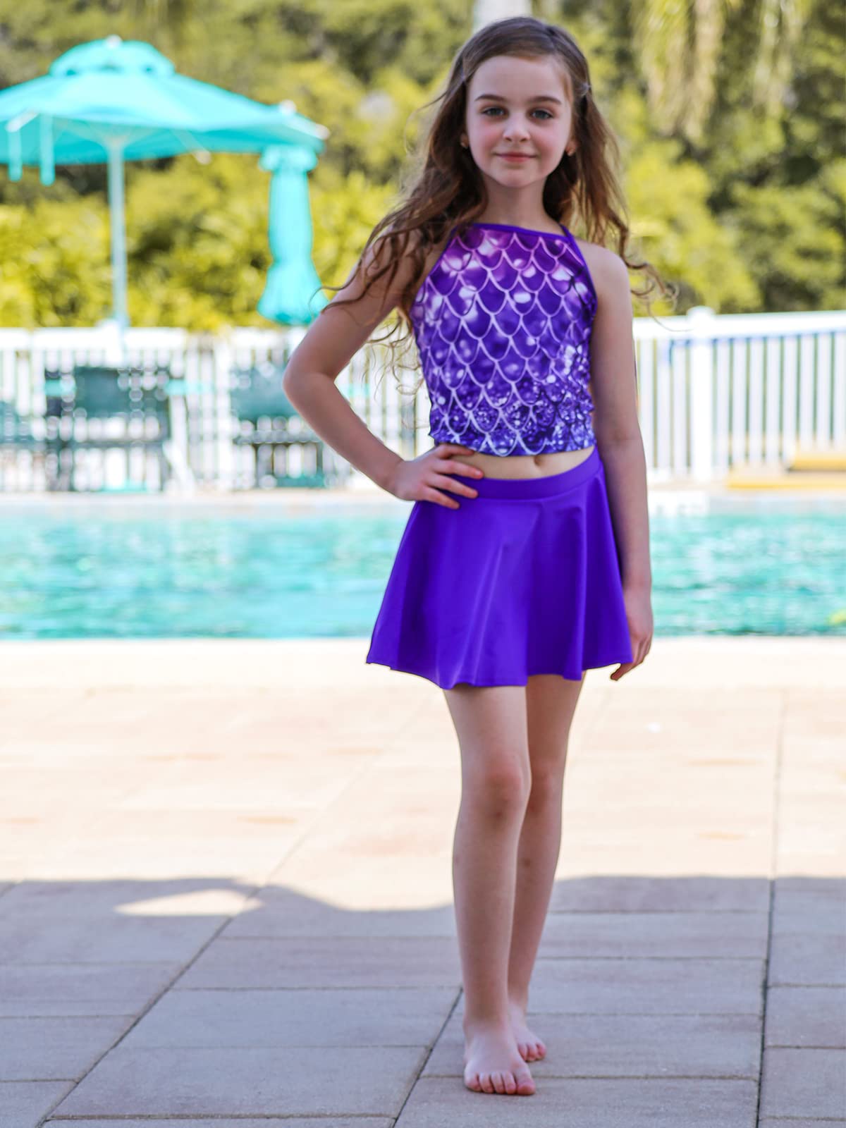 Lanbubble Girls Tankini Swimsuits Set Criss-Cross 2-Piece Bathing Suits Beach Swimwear 5-12 Years