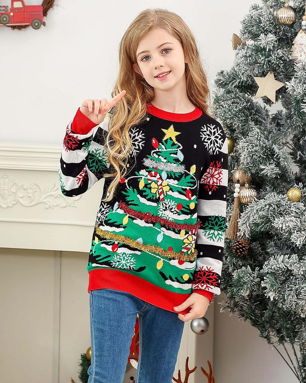 Lanbubble Boys Girls Ugly Christmas Sweater Holiday Party Pullover Xmas Sweatshirt for Kids Size 7-14