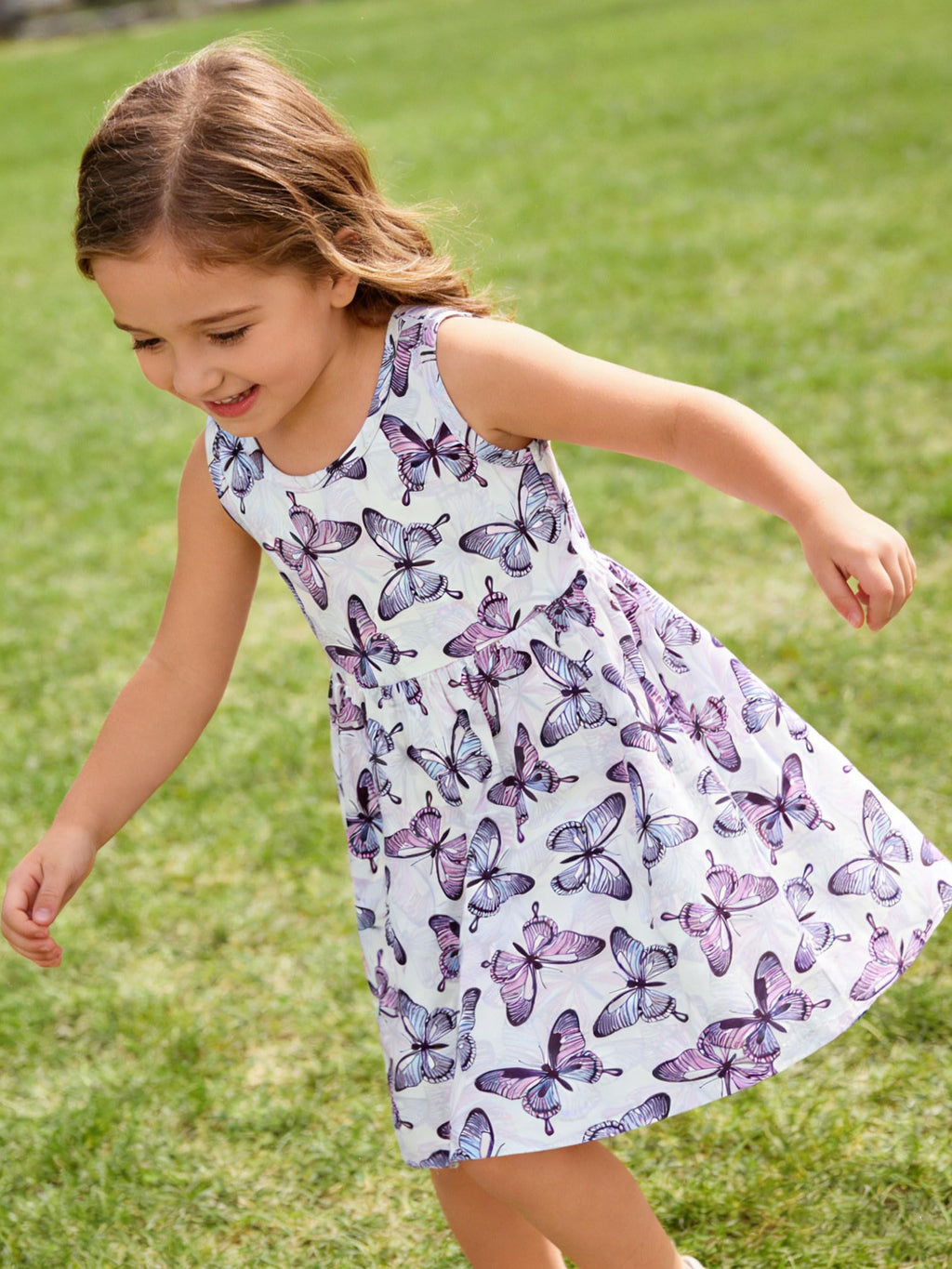 Lanbubble 2-Pack Toddler Girls Dresses Sleeveless Casual Sundress Summer Purple Butterfly Dress For Girl 2-6T