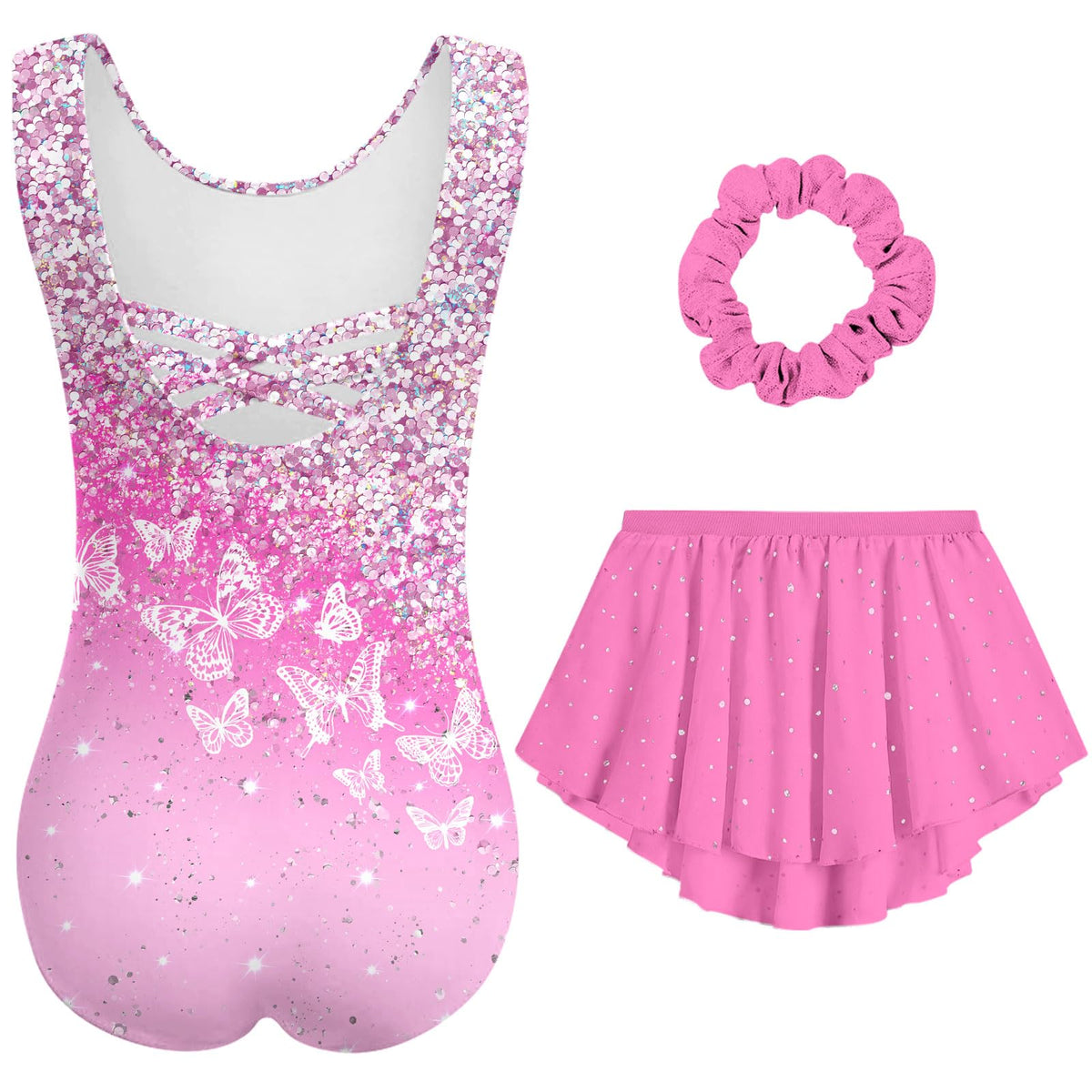 Lanbubble Girls Gymnastics Leotards Sleeveless Ballet Leotard for Girl Dance Outfit with Skirt Hair Scrunchie 5-9 Years