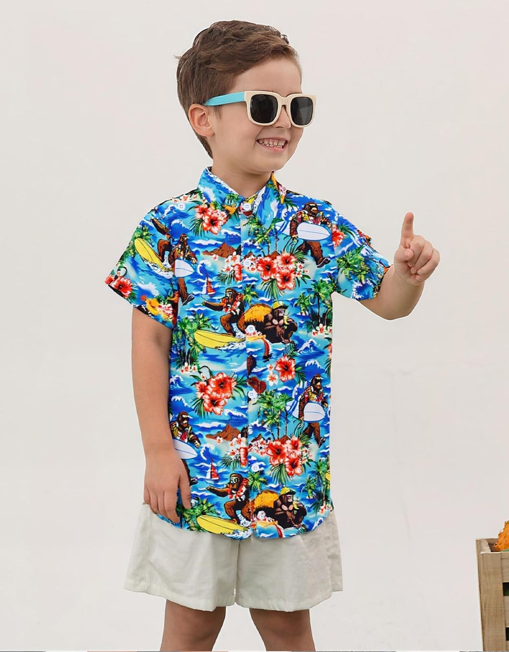 Lanbubble Boys Button Down Shirts 3D Graphic Hawaiian Aloha Short Sleeve Shirt Tops