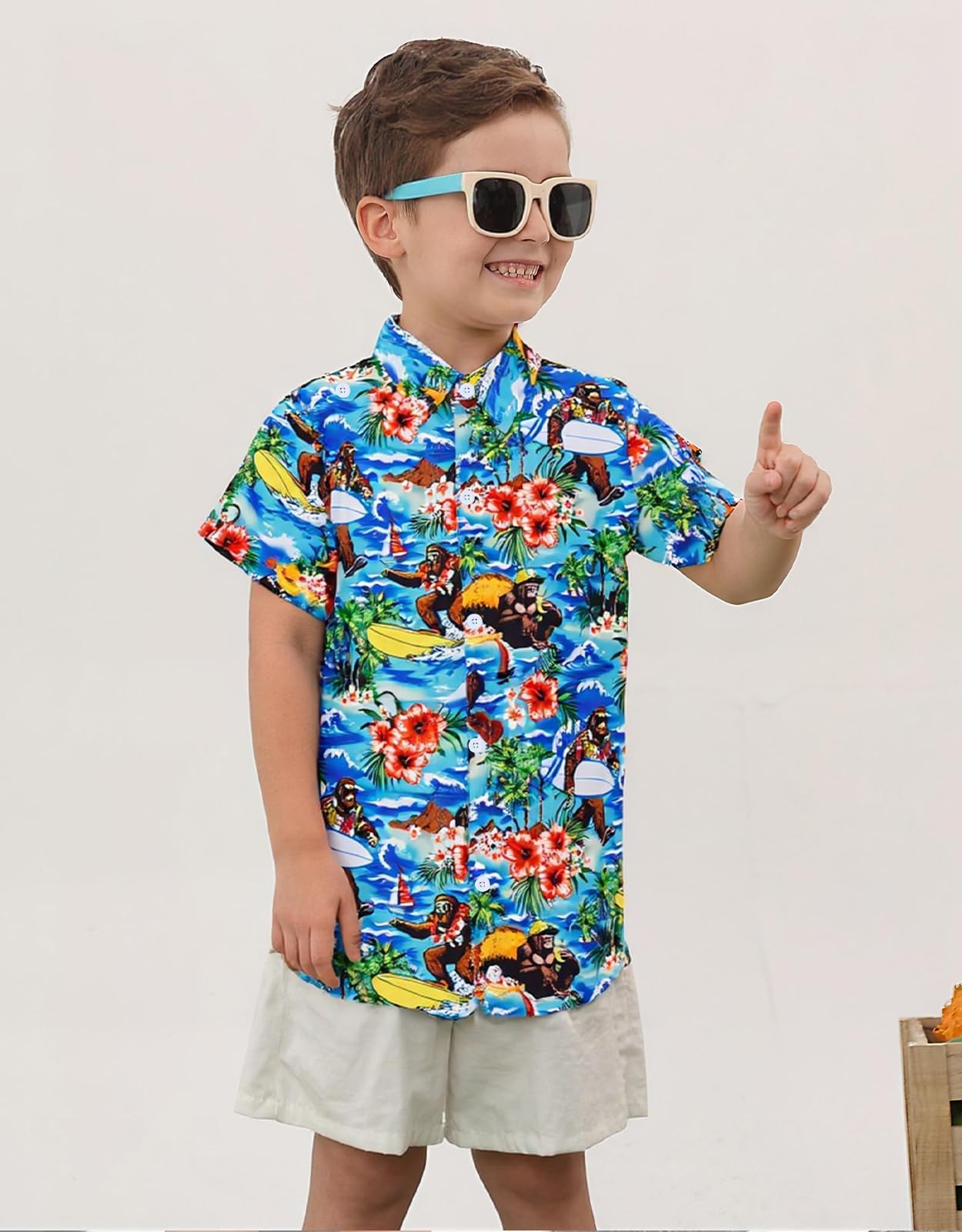 Lanbubble Boys Button Down Shirts 3D Graphic Hawaiian Aloha Short Sleeve Shirt Tops