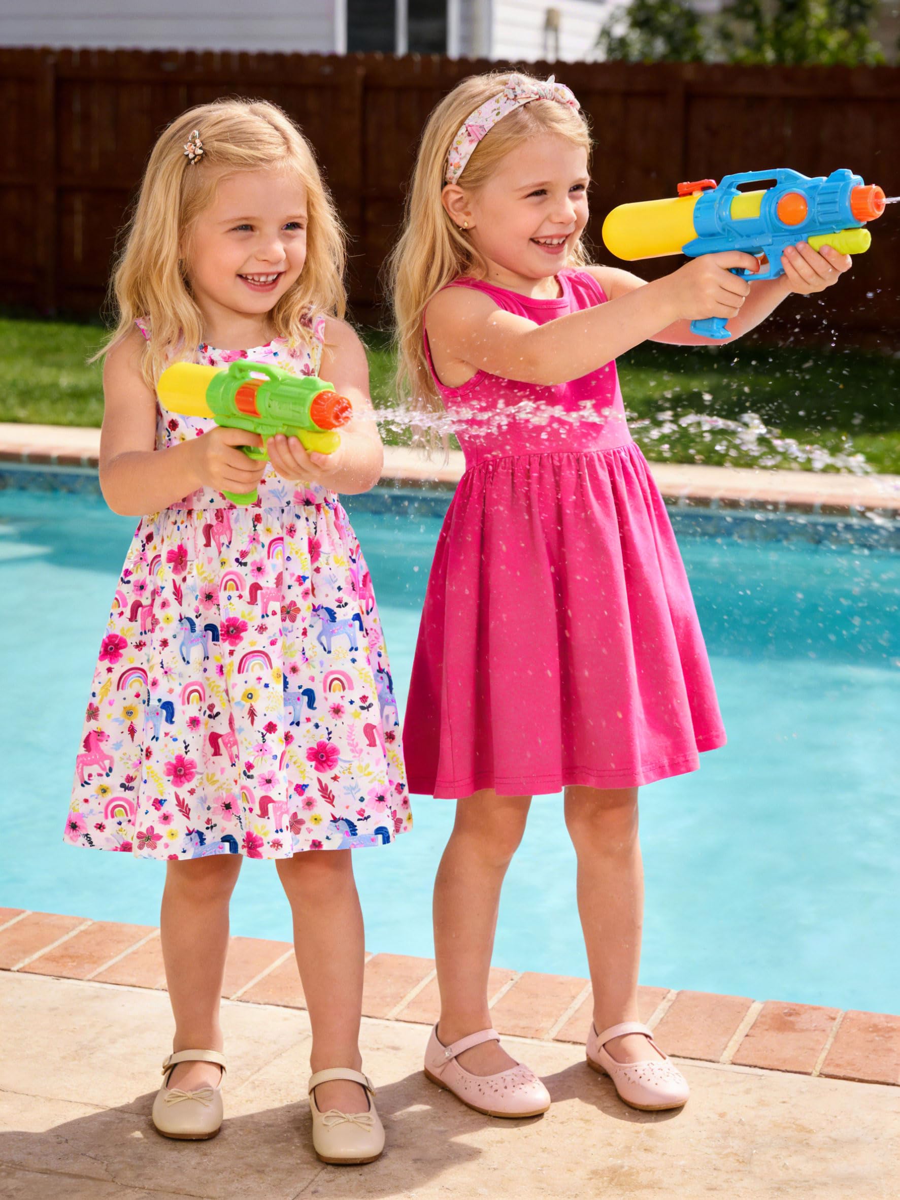 Lanbubble 2-Pack Toddler Girls Dresses Sleeveless Casual Sundress Summer Purple Butterfly Dress For Girl 2-6T