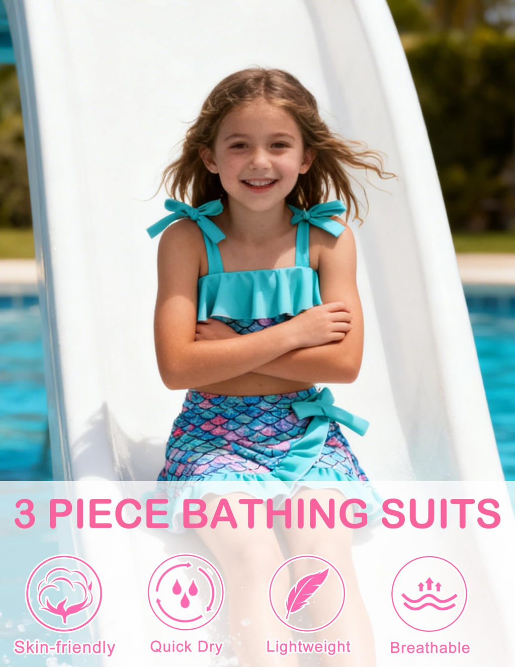 Lanbubble Girls Tankini Swimsuit Set 3 Piece Bathing Suits for Toddler Summer Beach Swimwear Size 3-8 Years