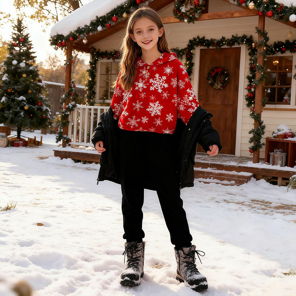 Lanbubble Girls Christmas Hoodie Sweatshirt Warm Pullover Top with Button, Sizes 6-13 Years