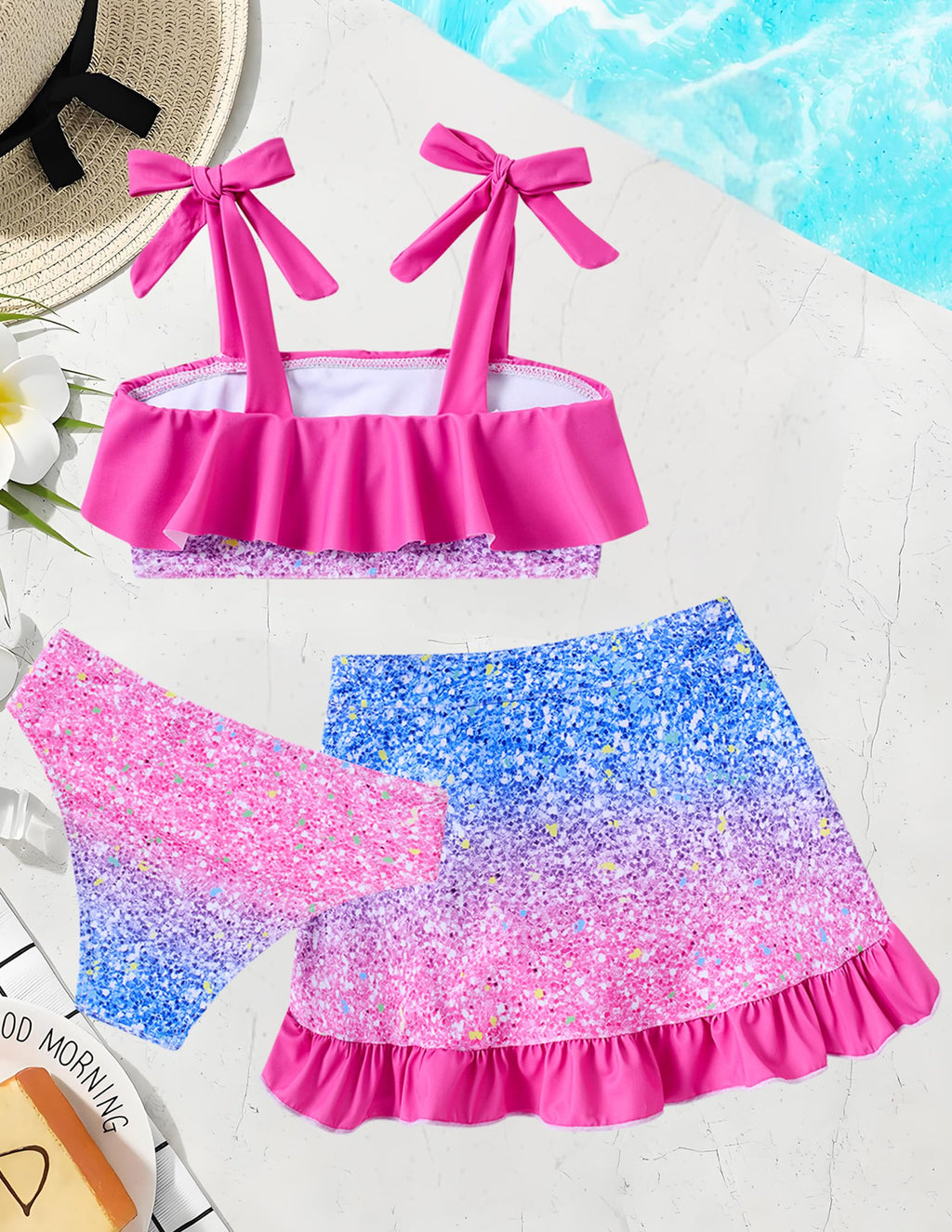 Lanbubble Girls Tankini Swimsuit Set 3 Piece Bathing Suits for Toddler Summer Beach Swimwear Size 3-8 Years