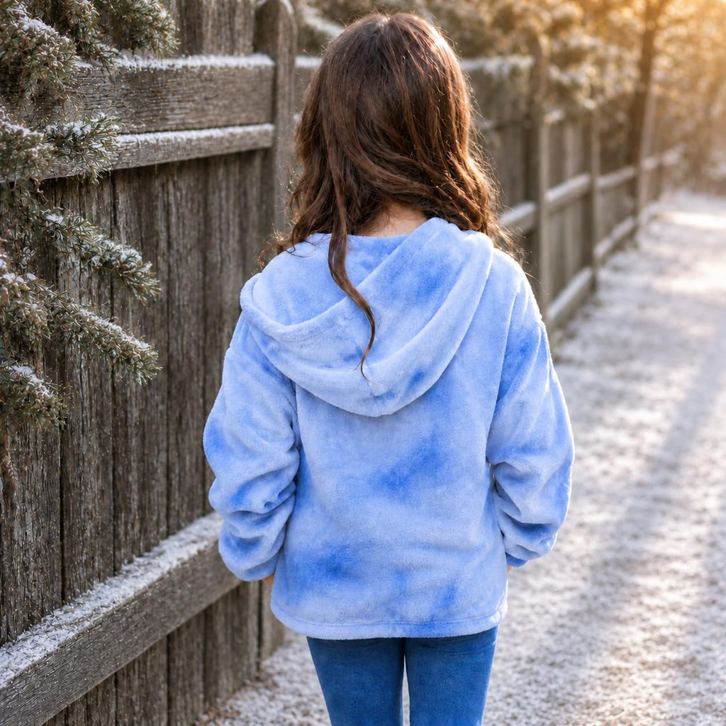 Lanbubble Girls Fuzzy Hoodie Fleece Sweaters Button Pullover Sherpa Jacket Tops for Kids 6-13Y