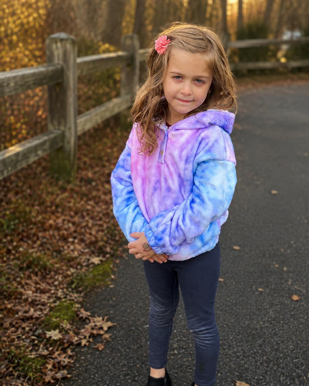 Lanbubble Girls Fuzzy Hoodie Fleece Sweaters Button Pullover Sherpa Jacket Tops for Kids 6-13Y