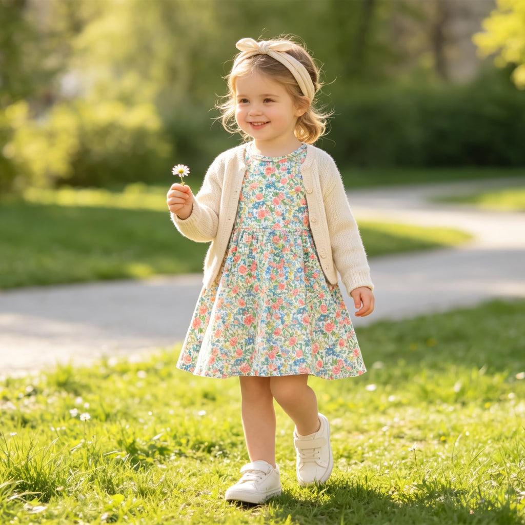 Lanbubble Toddler Girls Long Sleeve Dresses 2 Pack A-Line Casual Play Dresses 2-7Y
