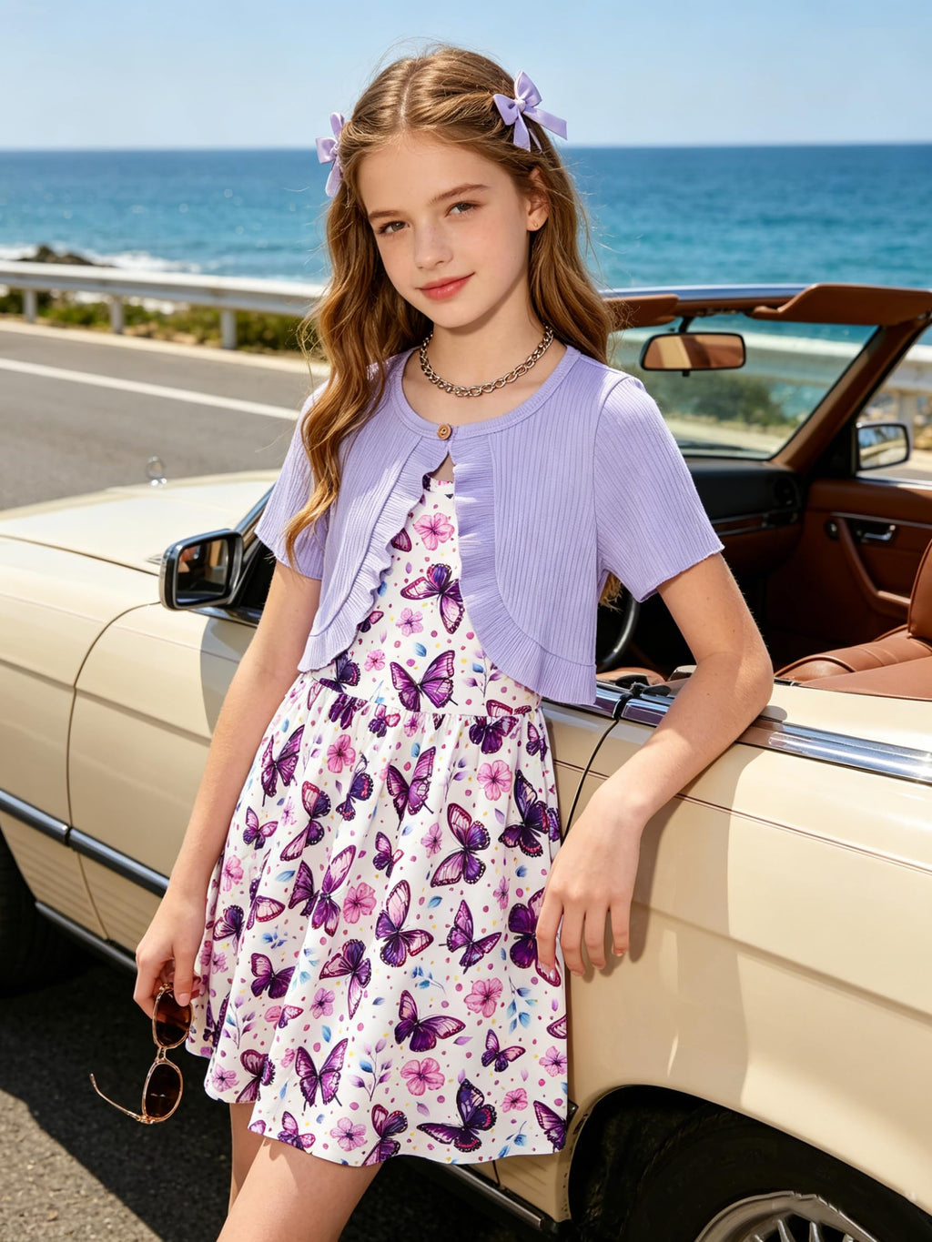 Lanbubble Girls Dresses Sleeveless Summer Dress with Cardigan for Kids Casual, 5-12 Years